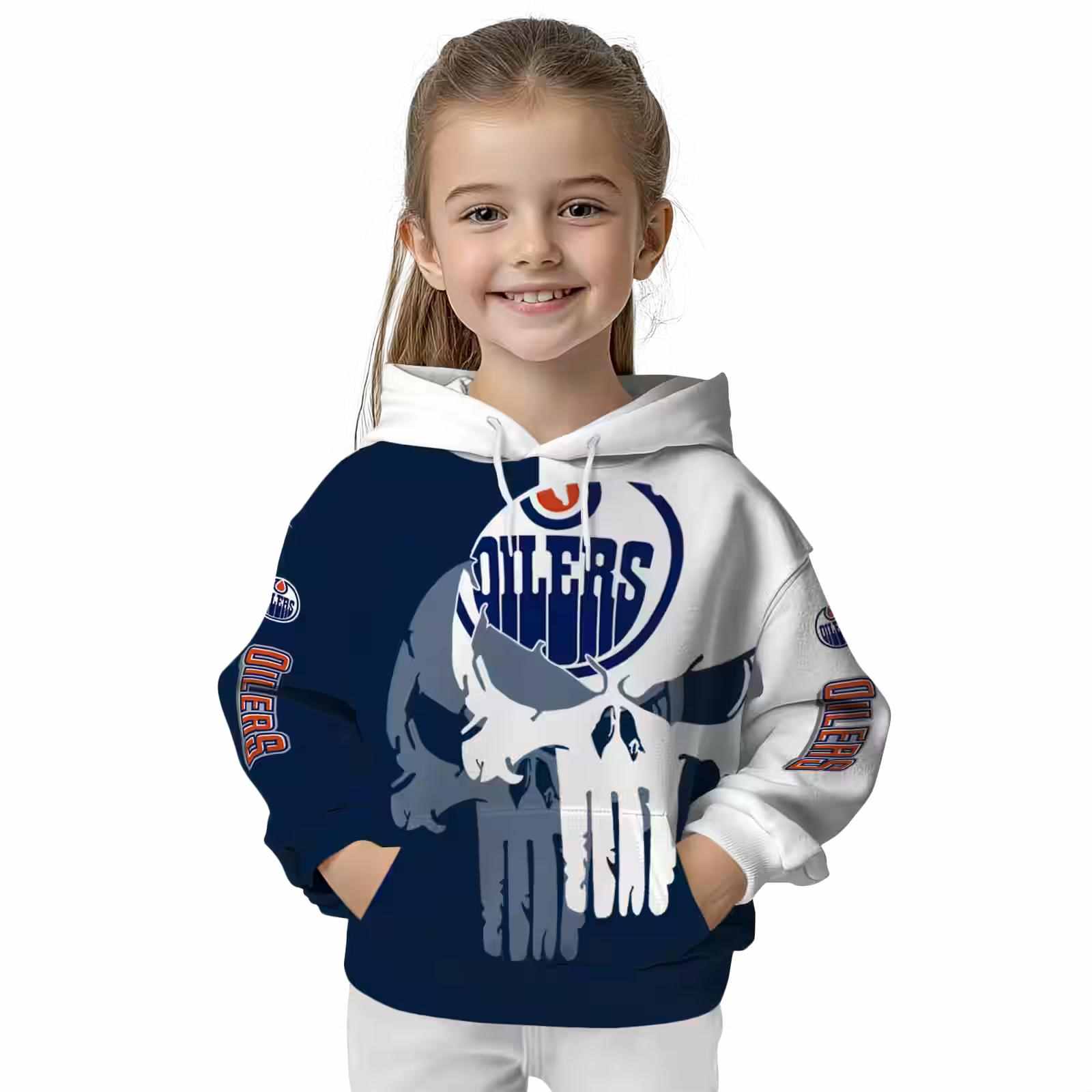 edmonton oilers graphic punisher blue white hoodie top rated