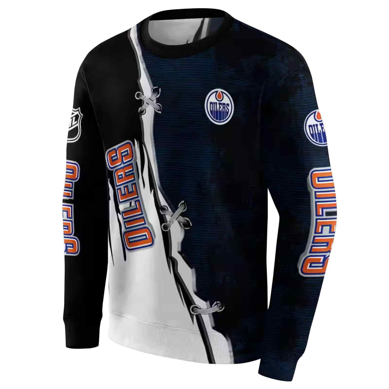 edmonton oilers ripped pattern blue black white hoodie new arrival