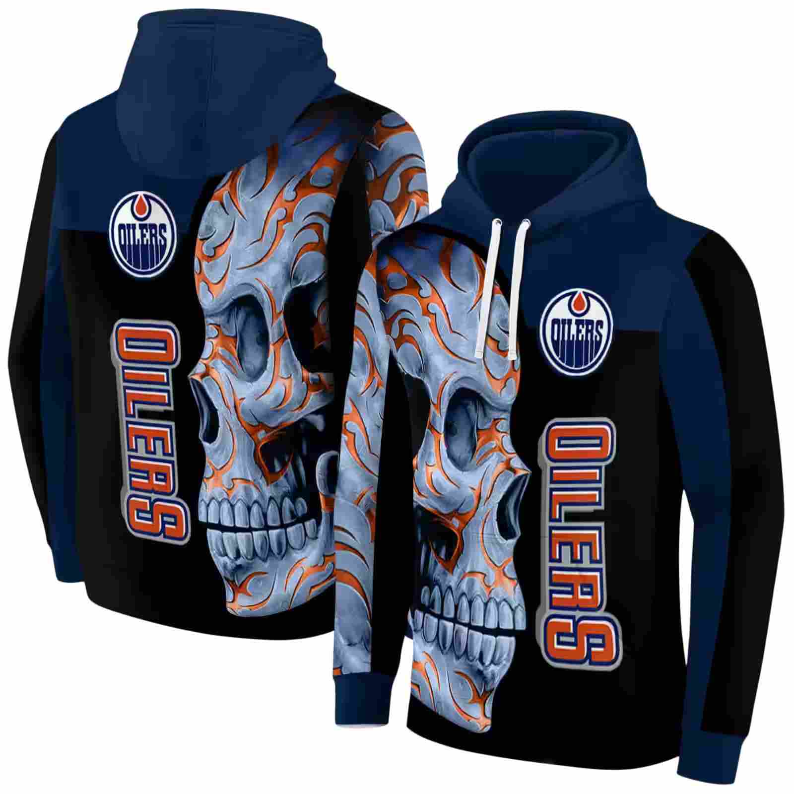 edmonton oilers skull motif blue black hoodie fashion forward