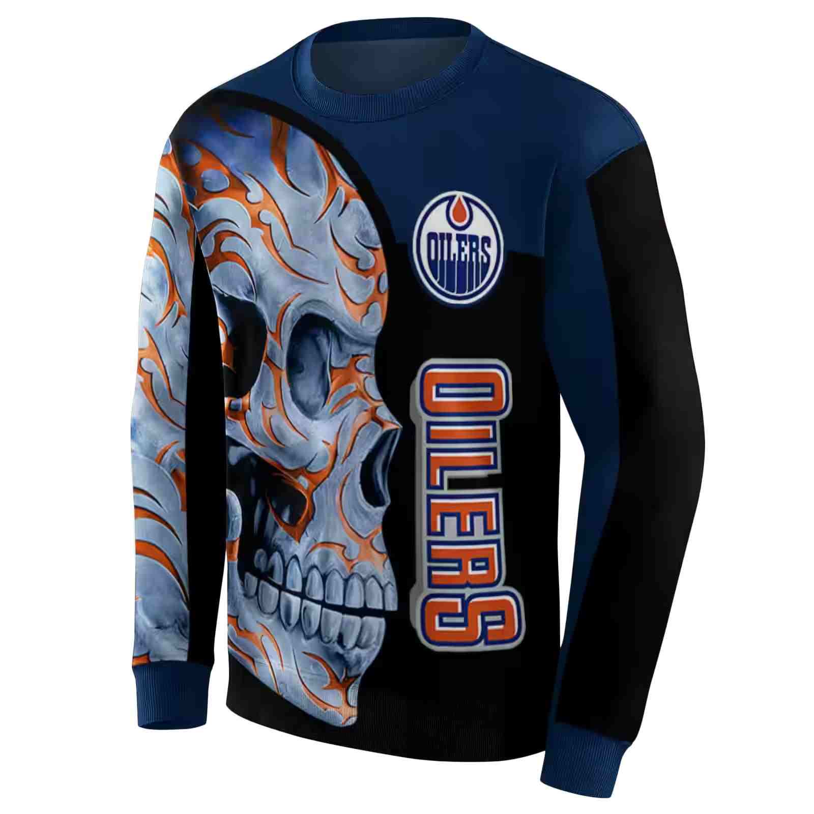 edmonton oilers skull motif blue black hoodie new arrival