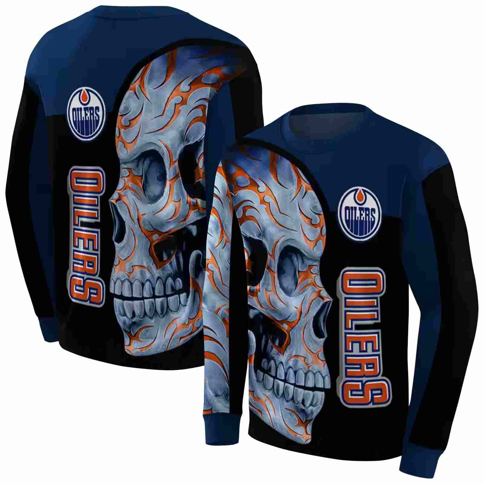 edmonton oilers skull motif blue black hoodie premium grade