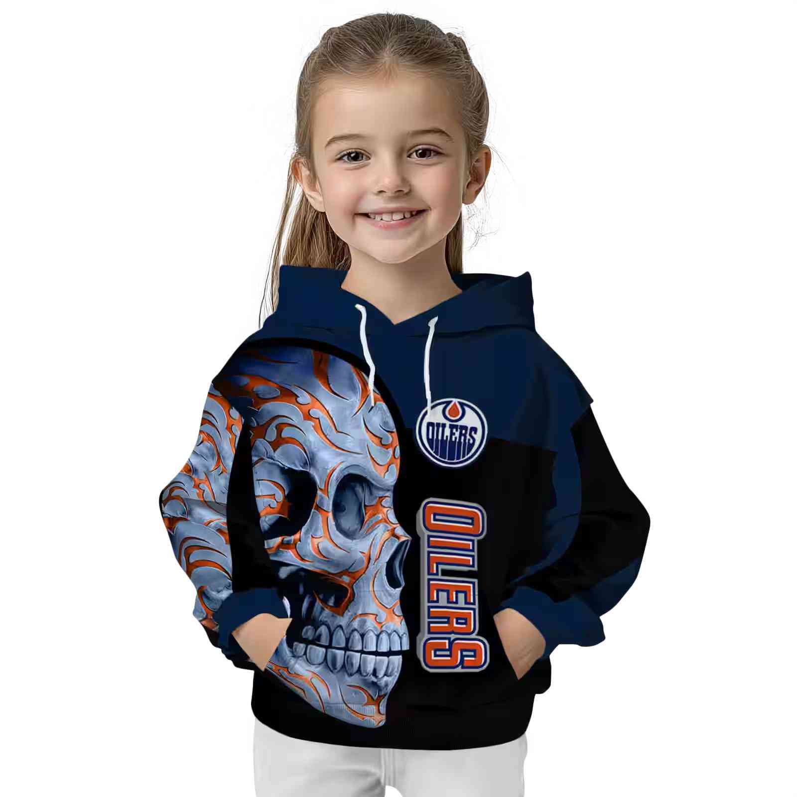 edmonton oilers skull motif blue black hoodie top rated