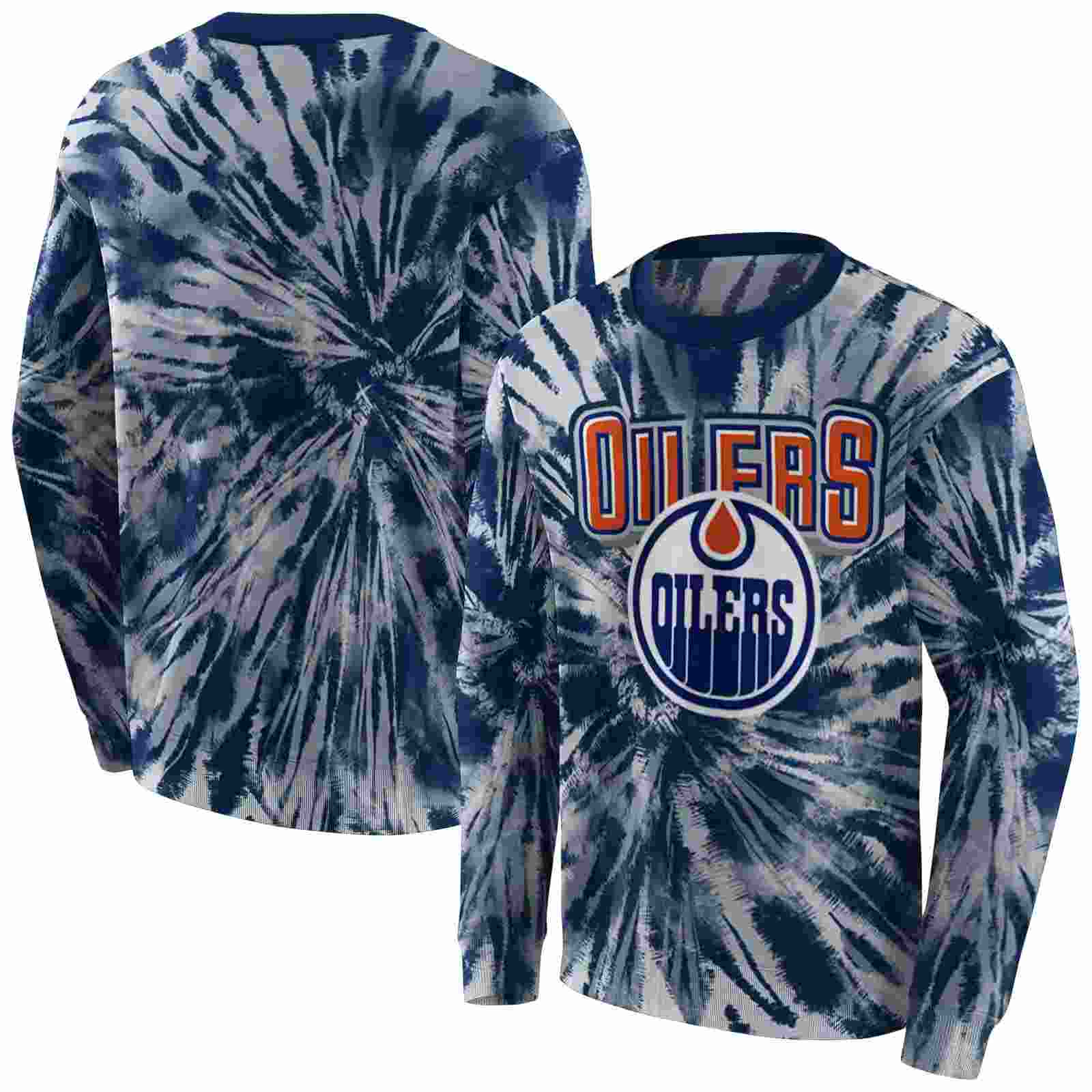 edmonton oilers tie dye pattern blue hoodie premium grade