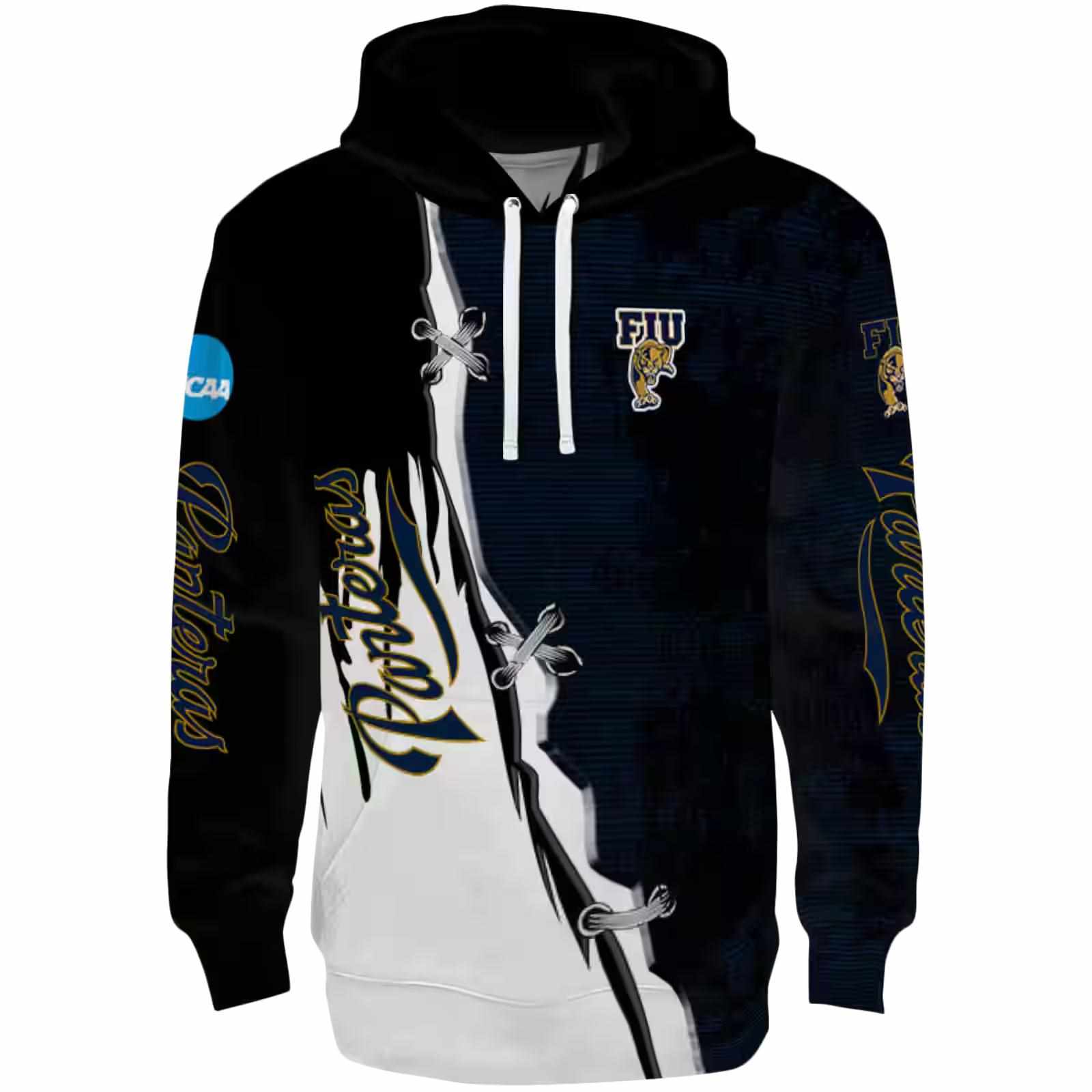 FIU Panthers Ripped Pattern Blue Black White Hoodie