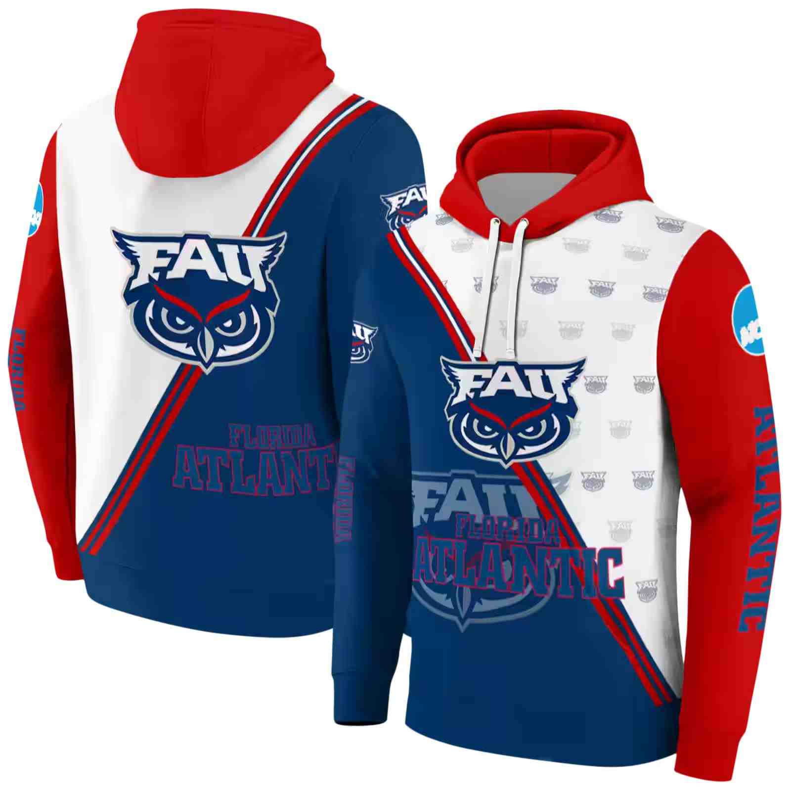 florida atlantic owls diagonal stripe blue white hoodie fashion forward