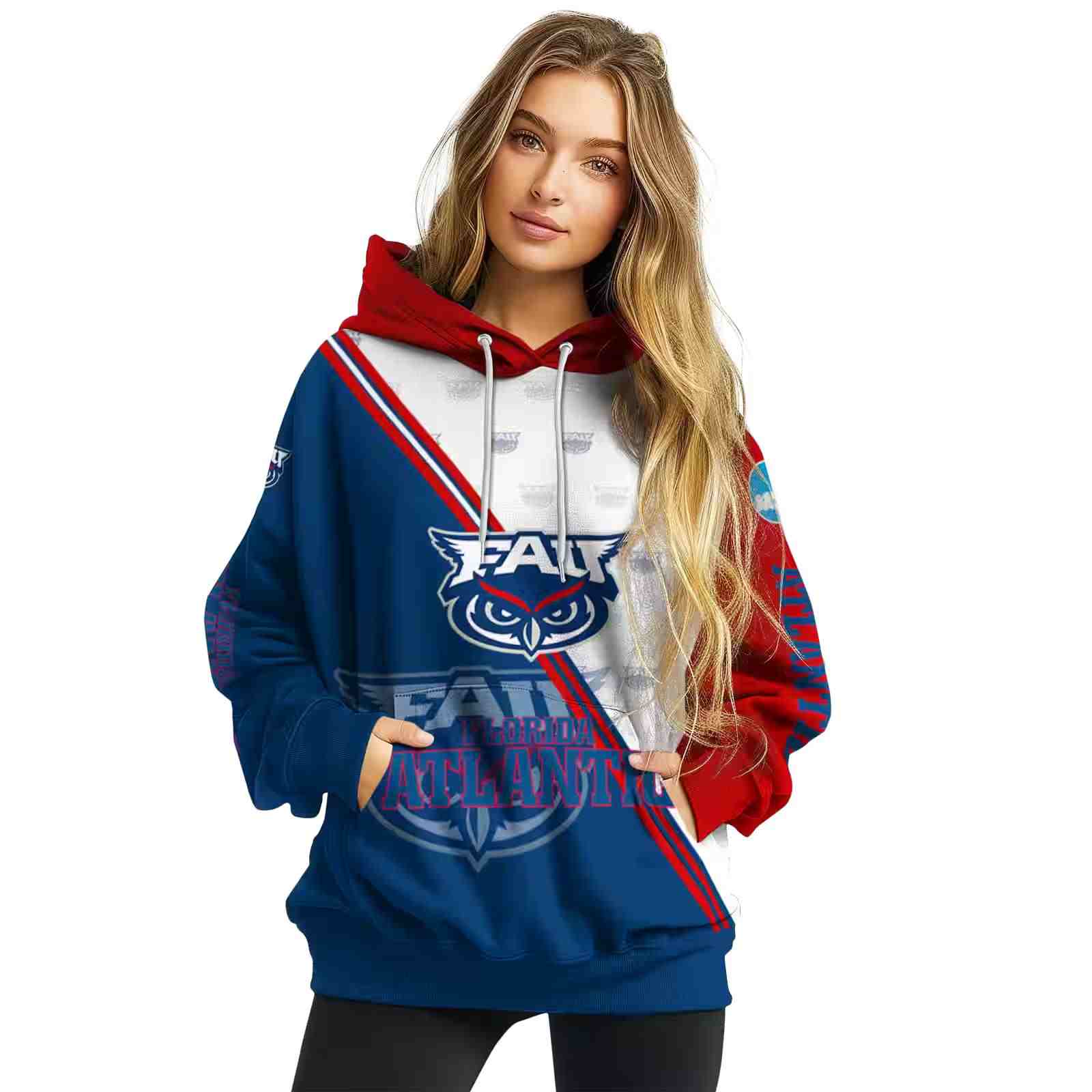 florida atlantic owls diagonal stripe blue white hoodie high quality