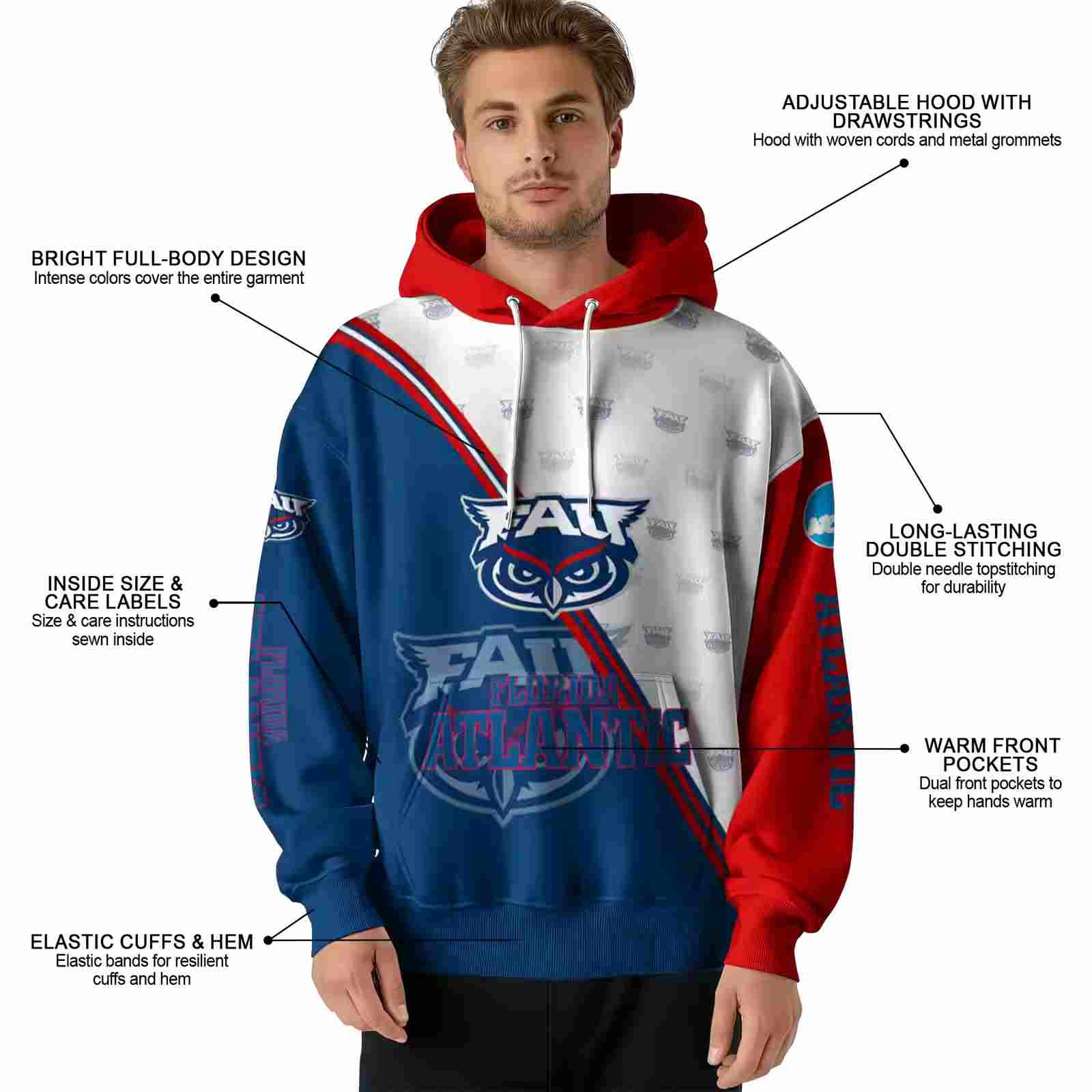 florida atlantic owls diagonal stripe blue white hoodie latest model