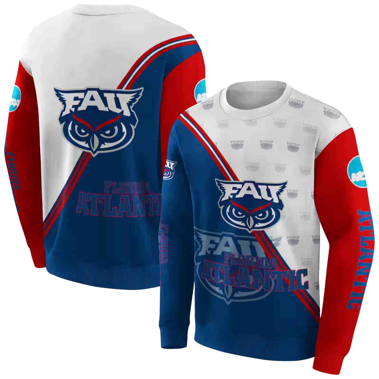 florida atlantic owls diagonal stripe blue white hoodie premium grade