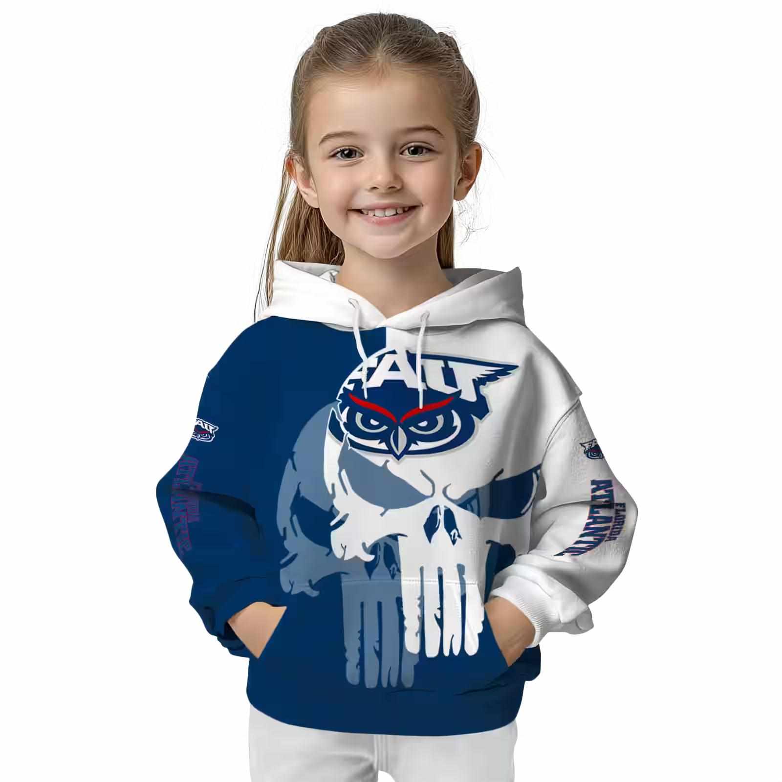 florida atlantic owls graphic punisher blue white hoodie top rated