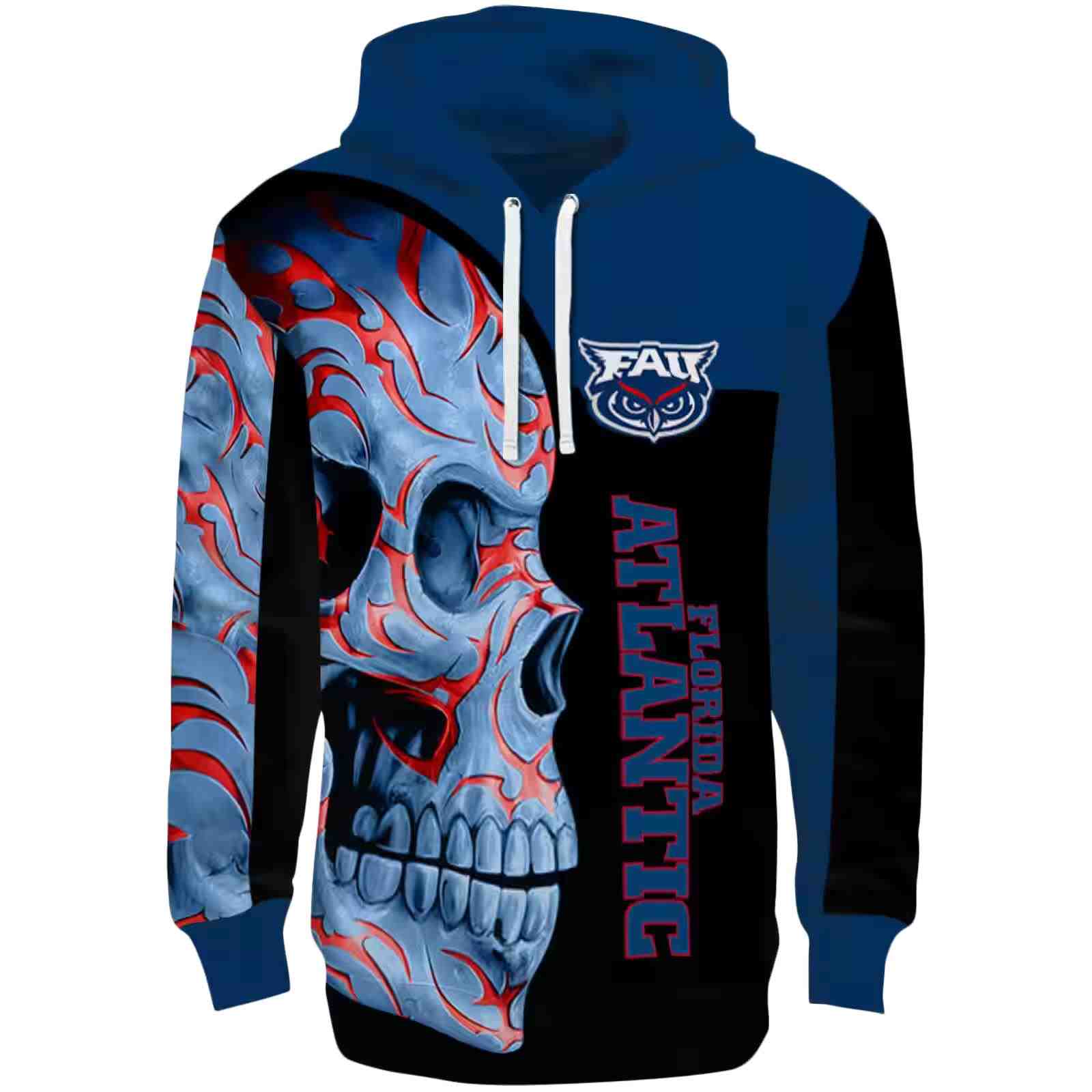 Florida Atlantic Owls Skull Motif Blue Black Hoodie