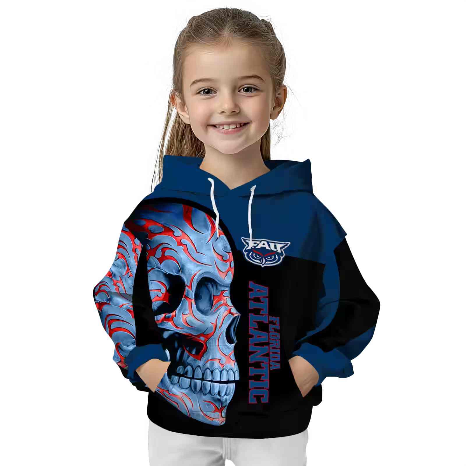 florida atlantic owls skull motif blue black hoodie top rated