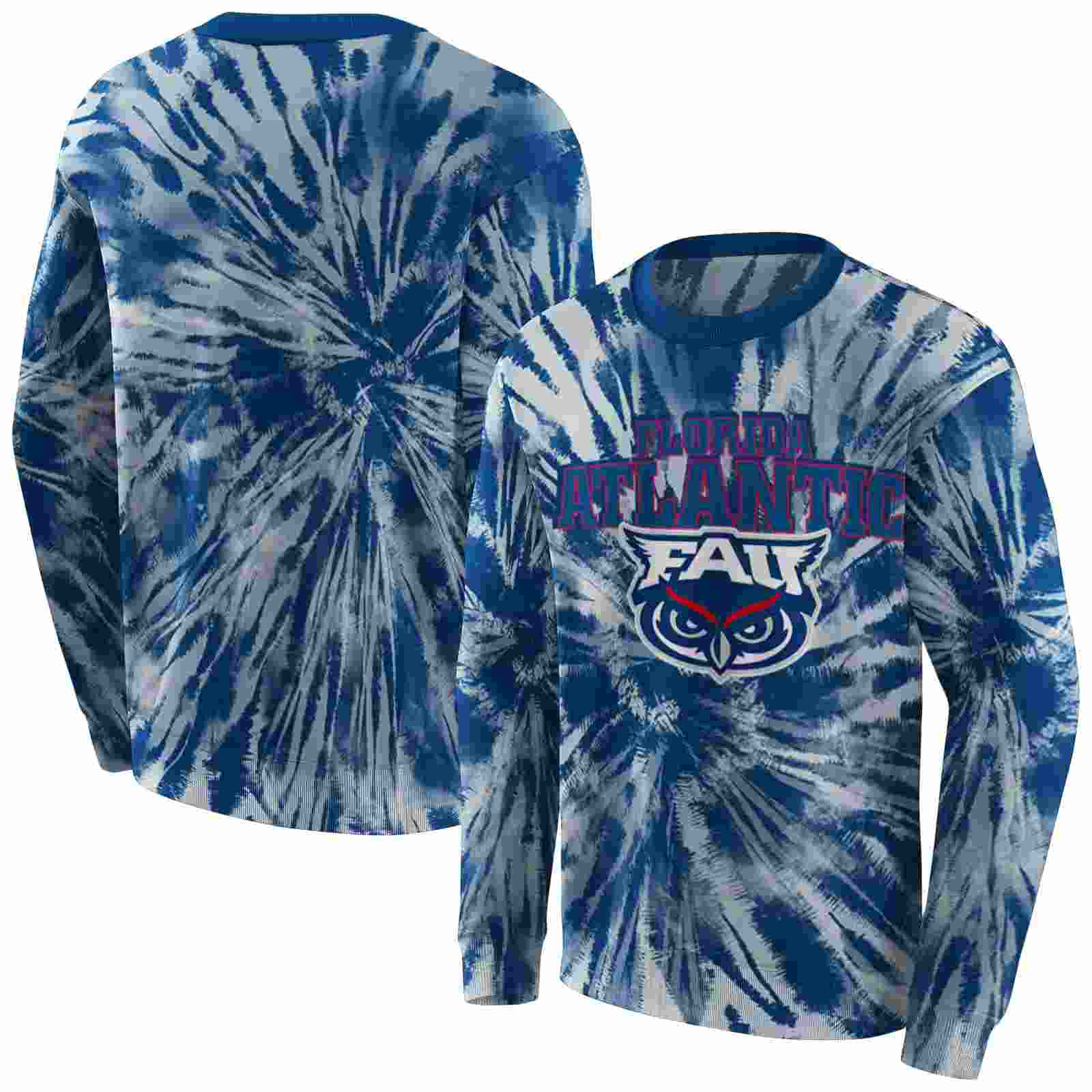 florida atlantic owls tie dye pattern blue hoodie premium grade