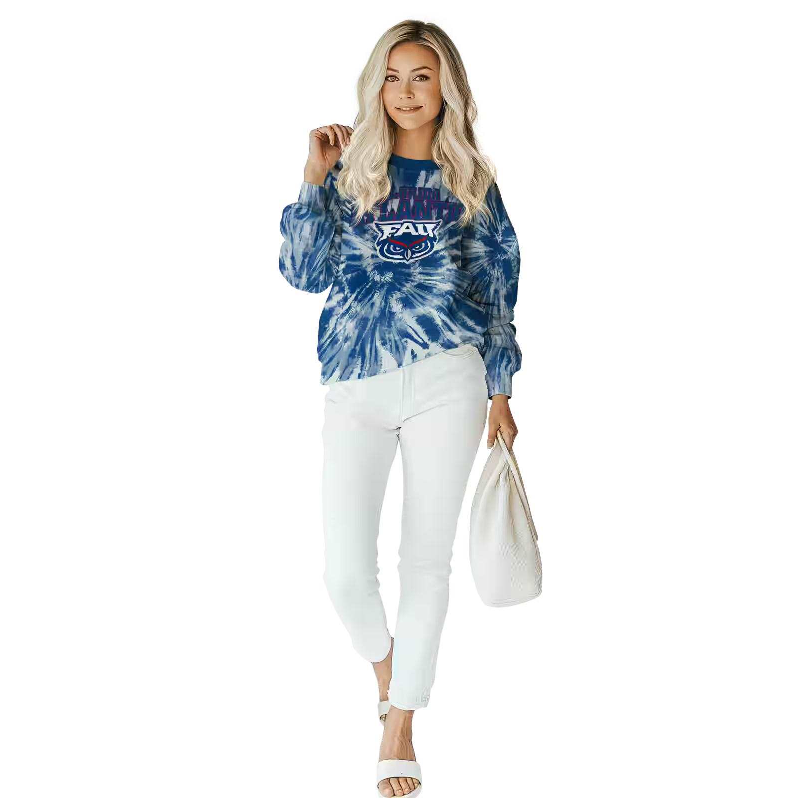 florida atlantic owls tie dye pattern blue hoodie trendy