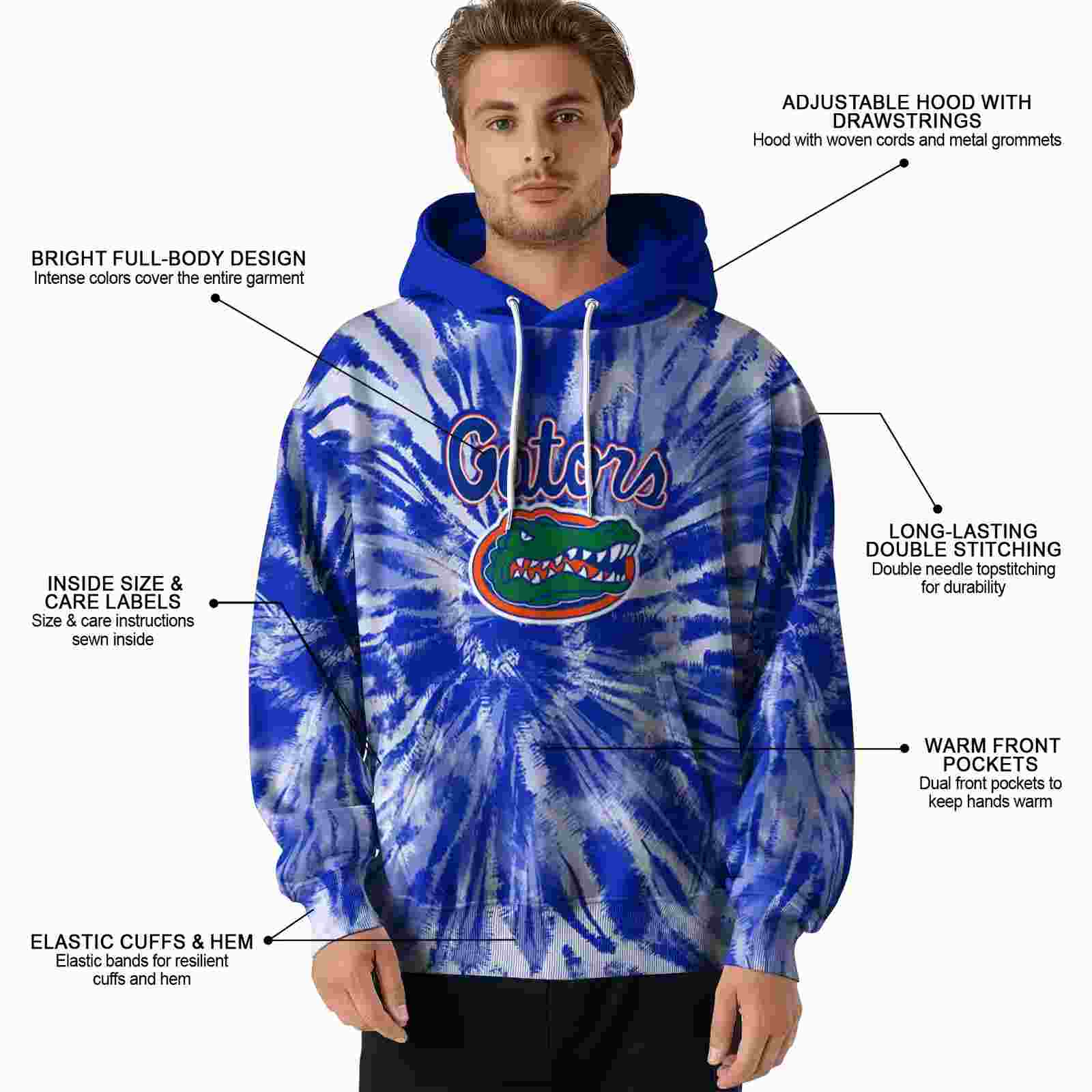 florida gators tie dye pattern blue hoodie latest model