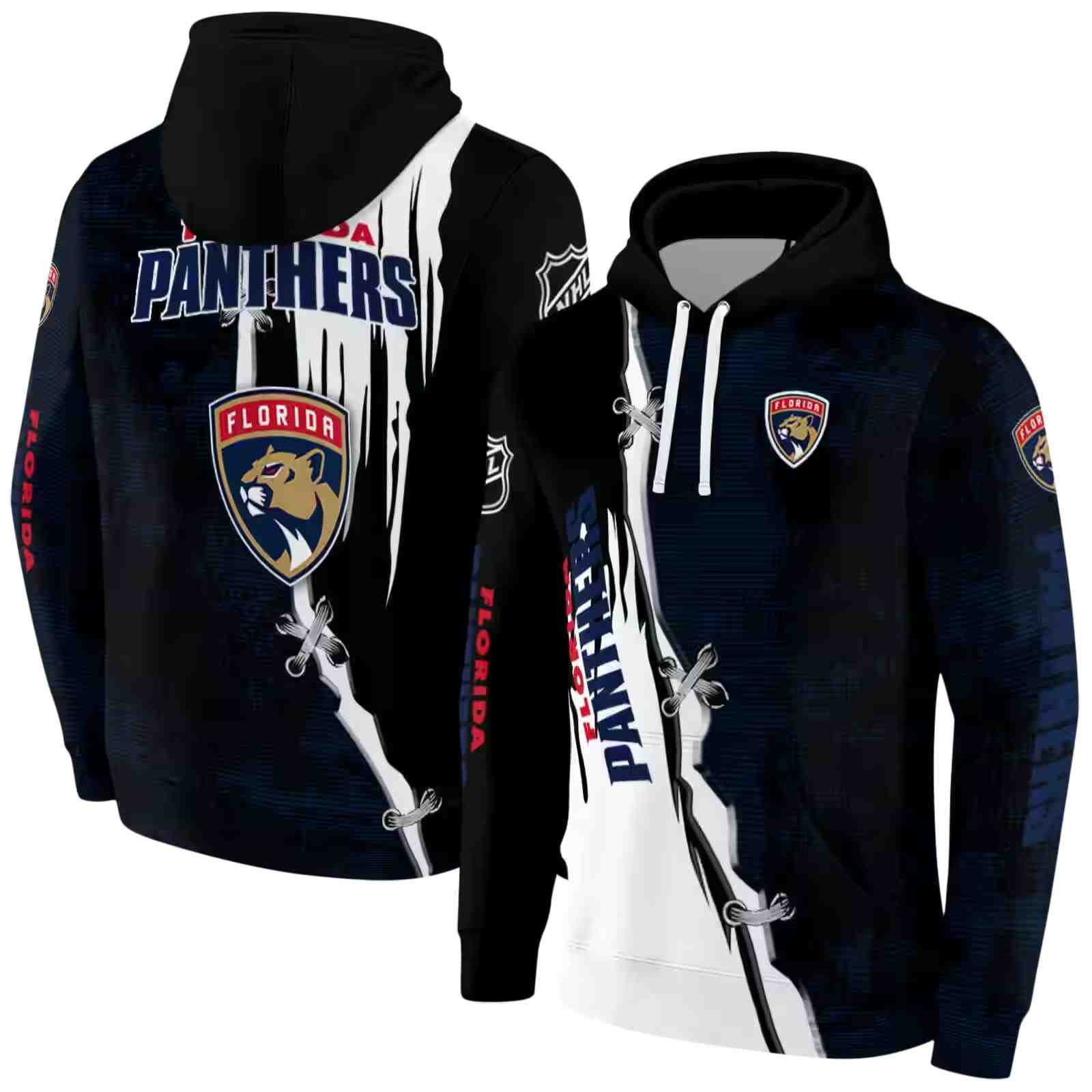 florida panthers ripped pattern red black white hoodie fashion forward