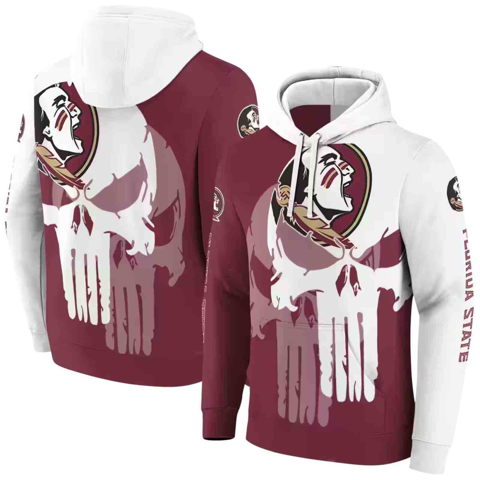 florida state seminoles graphic punisher garnet white hoodie fashion forward