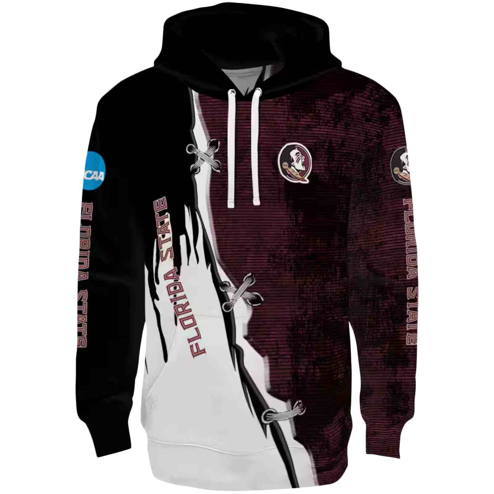Florida State Seminoles Ripped Pattern Garnet Black White Hoodie