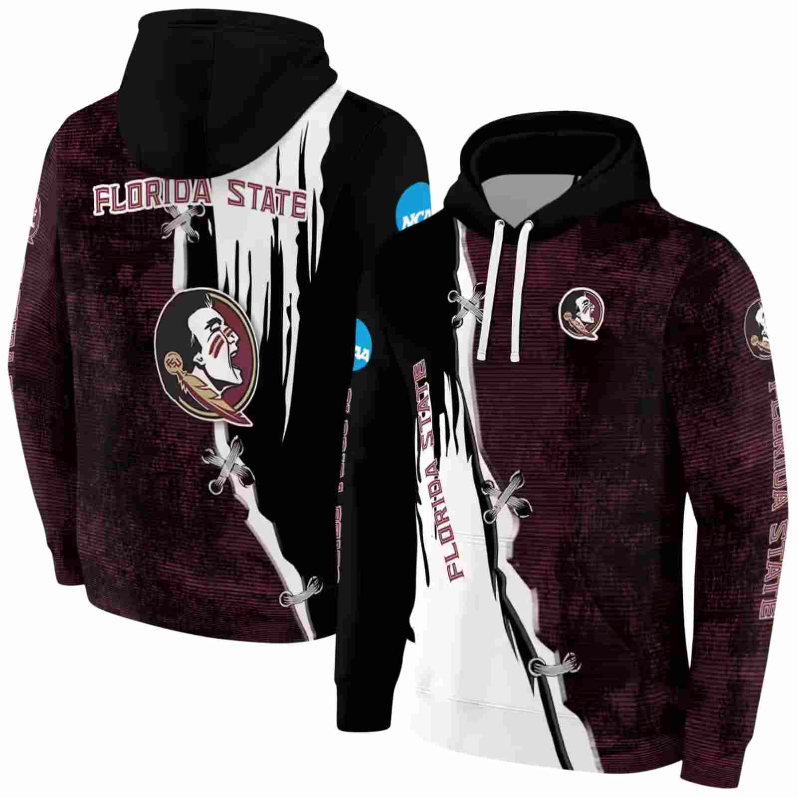 florida state seminoles ripped pattern garnet black white hoodie fashion forward
