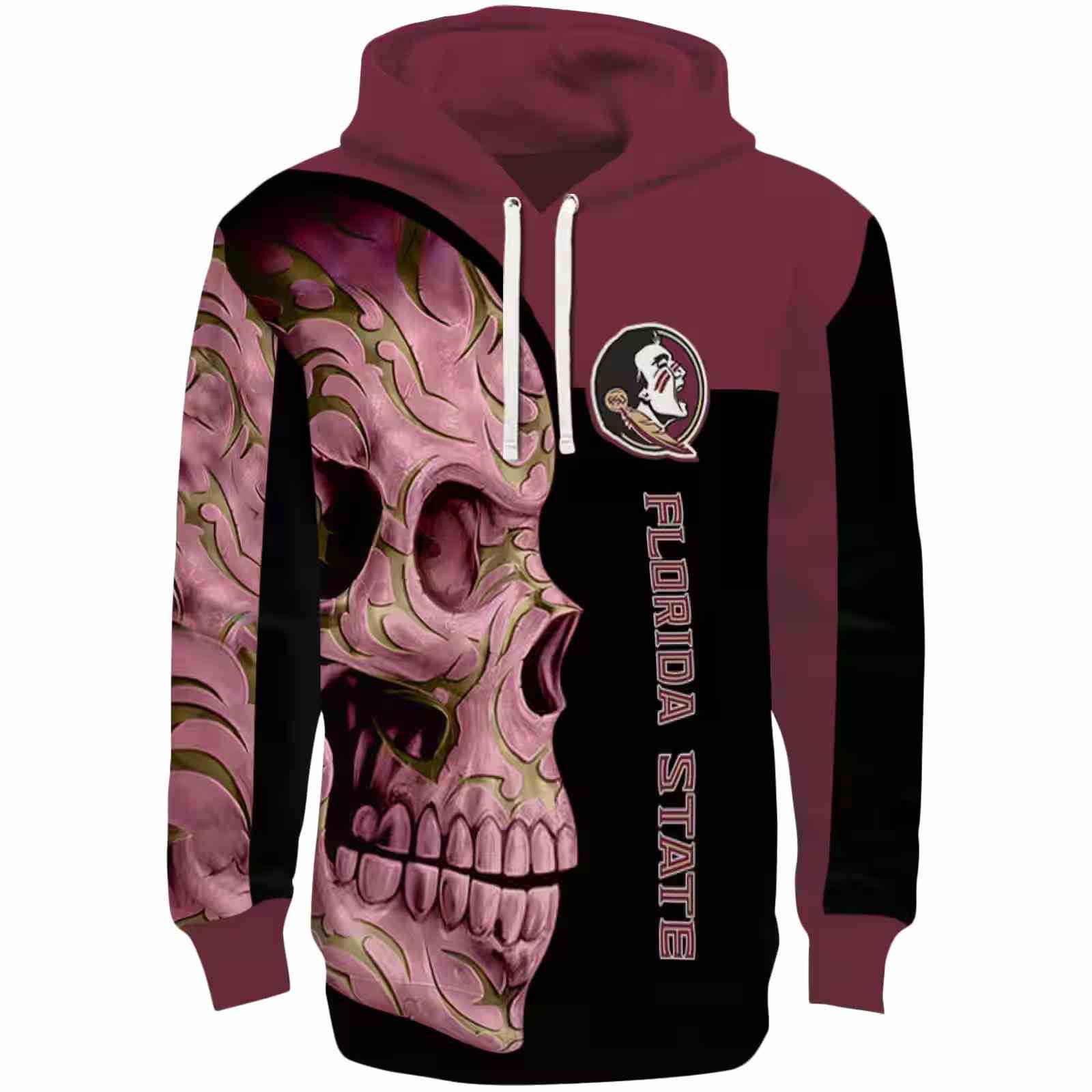 Florida State Seminoles Skull Motif Garnet Black Hoodie