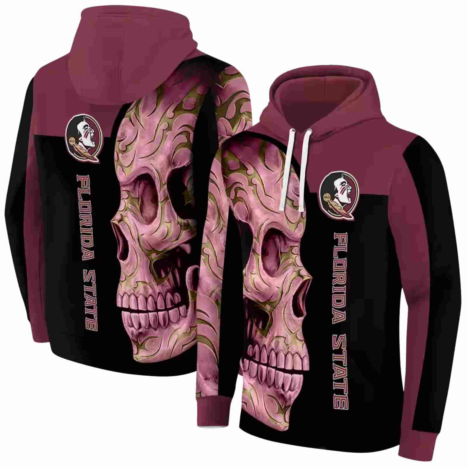 florida state seminoles skull motif garnet black hoodie fashion forward