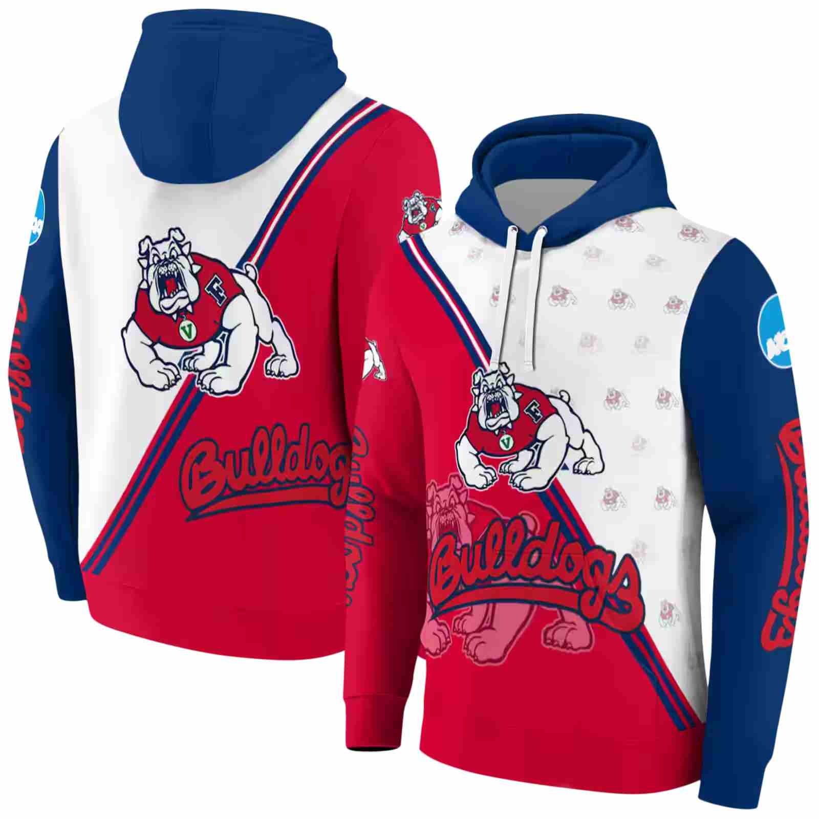 fresno state bulldogs diagonal stripe red white hoodie fashion forward