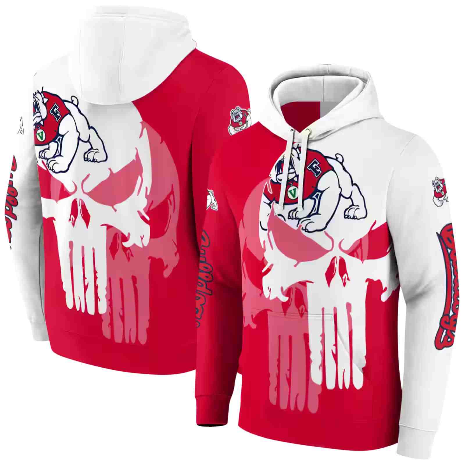 fresno state bulldogs graphic punisher red white hoodie fashion forward
