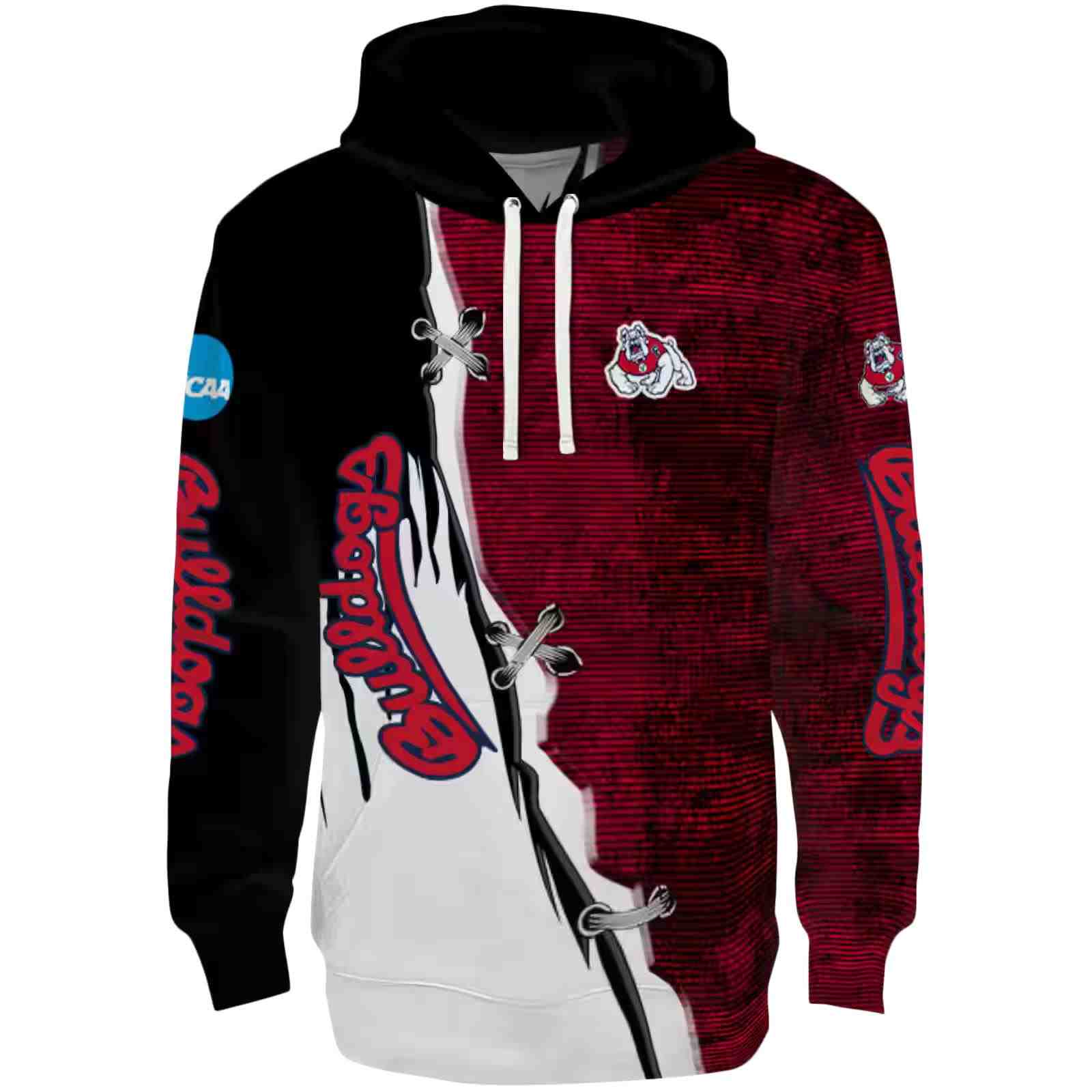 Fresno State Bulldogs Ripped Pattern Red Black White Hoodie
