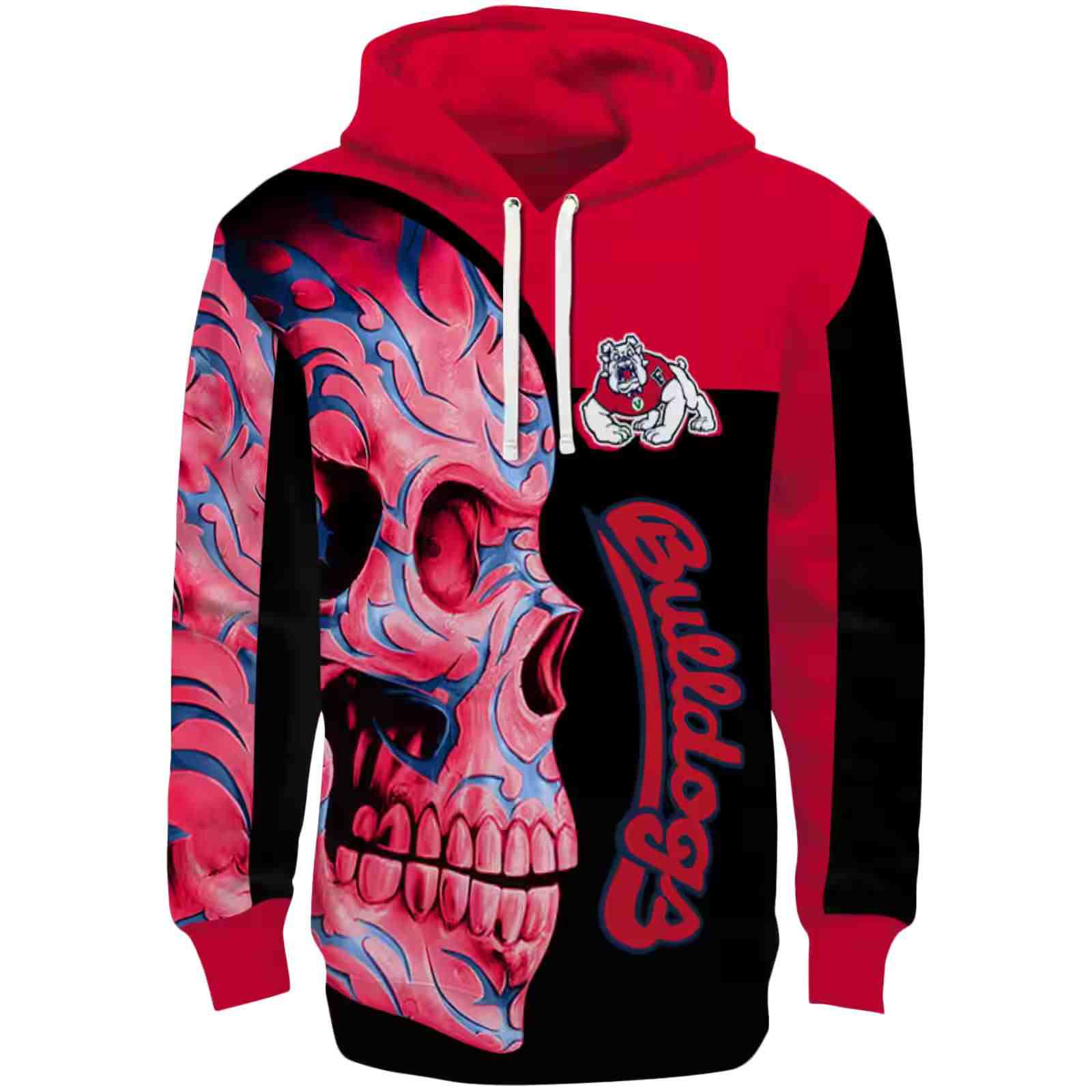 Fresno State Bulldogs Skull Motif Red Black Hoodie