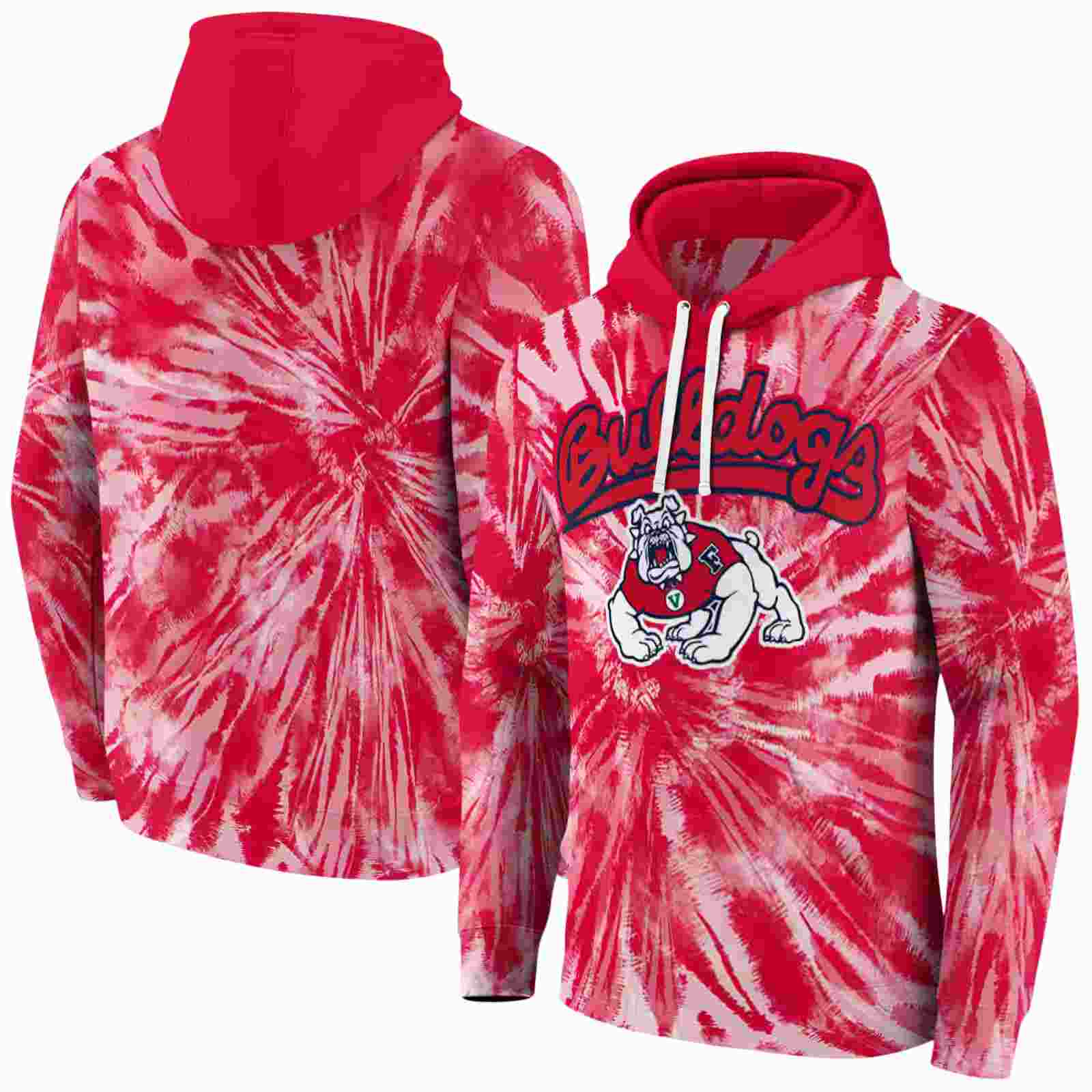 fresno state bulldogs tie dye pattern red hoodie fashion forward