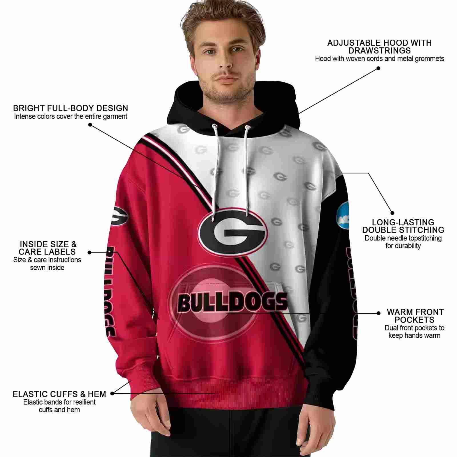 georgia bulldogs diagonal stripe red white hoodie latest model