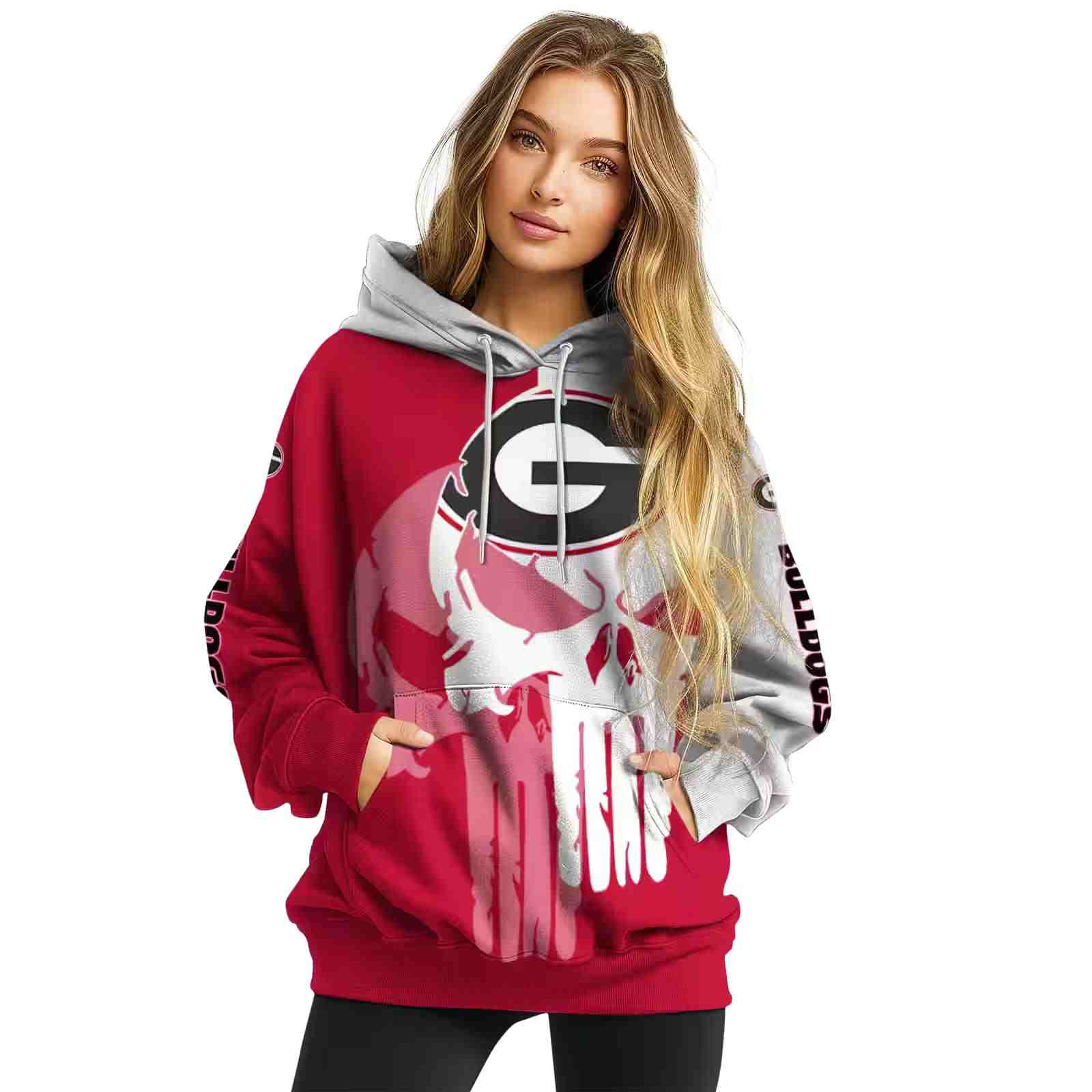 georgia bulldogs graphic punisher red white hoodie high quality