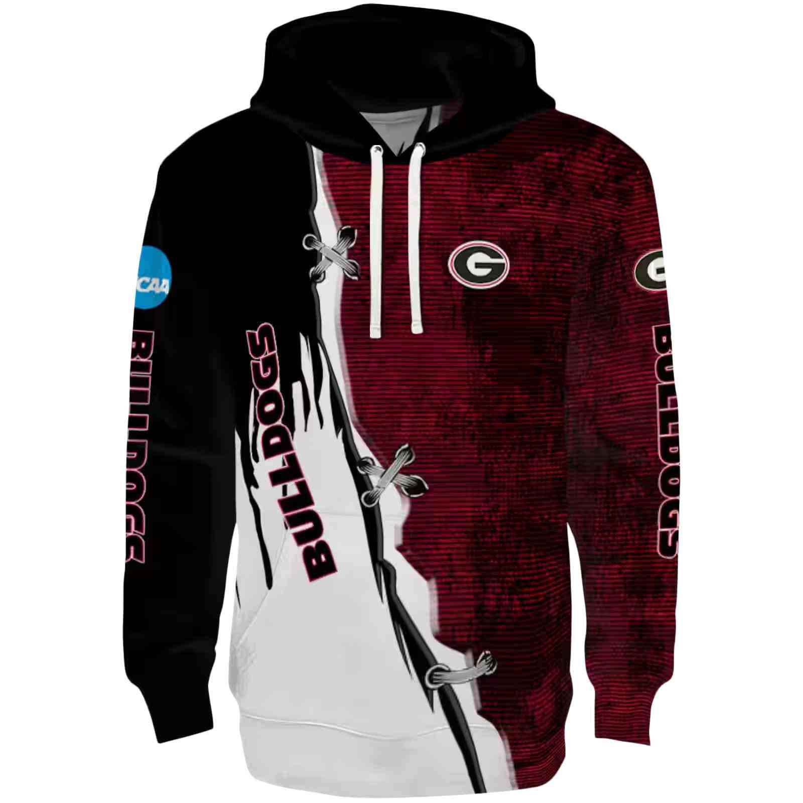 Georgia Bulldogs Ripped Pattern Red Black White Hoodie