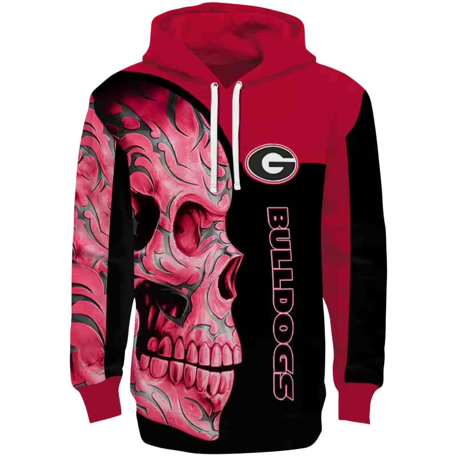 Georgia Bulldogs Skull Motif Red Black Hoodie