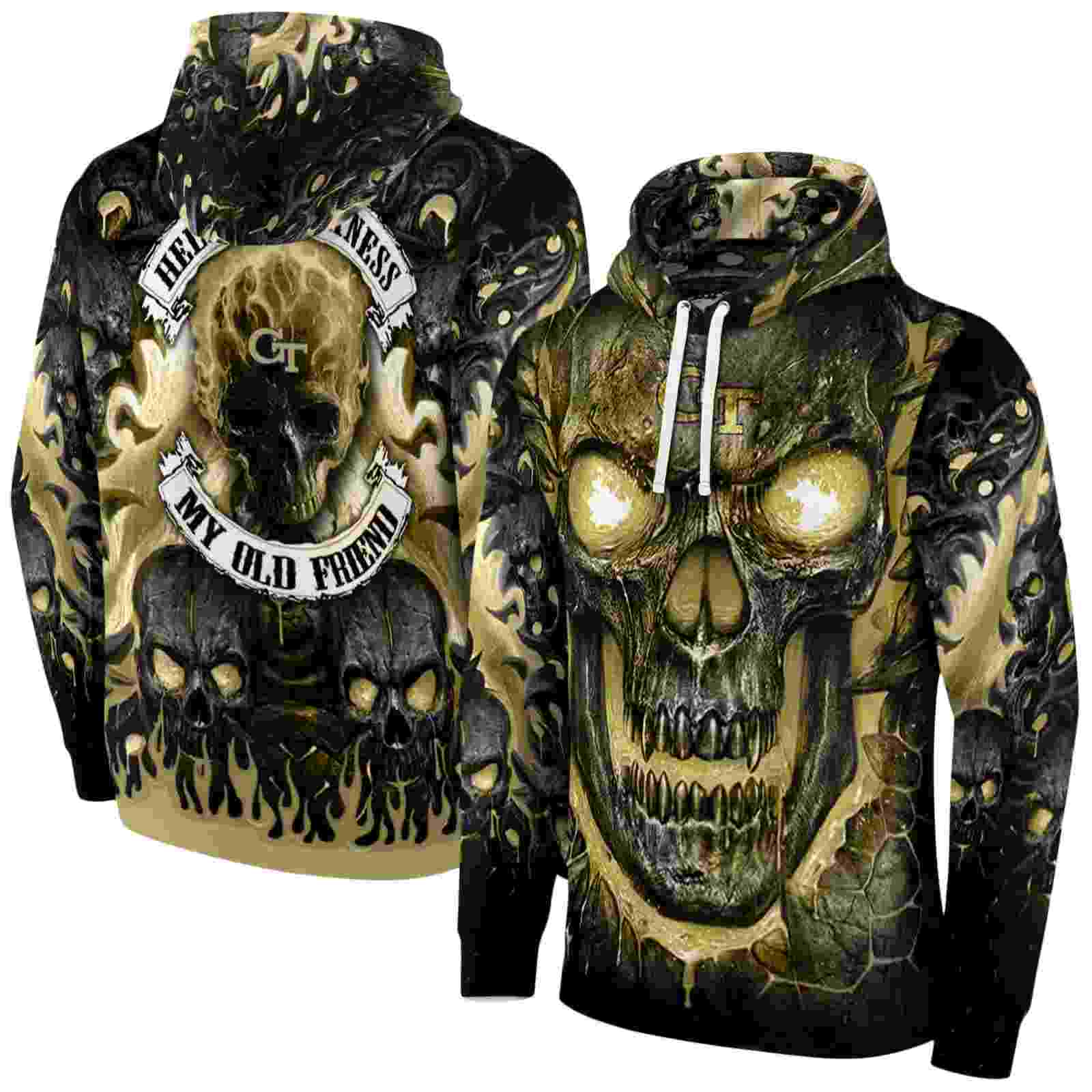 georgia tech yellow jackets demonic skull gold black hoodie fashion forward