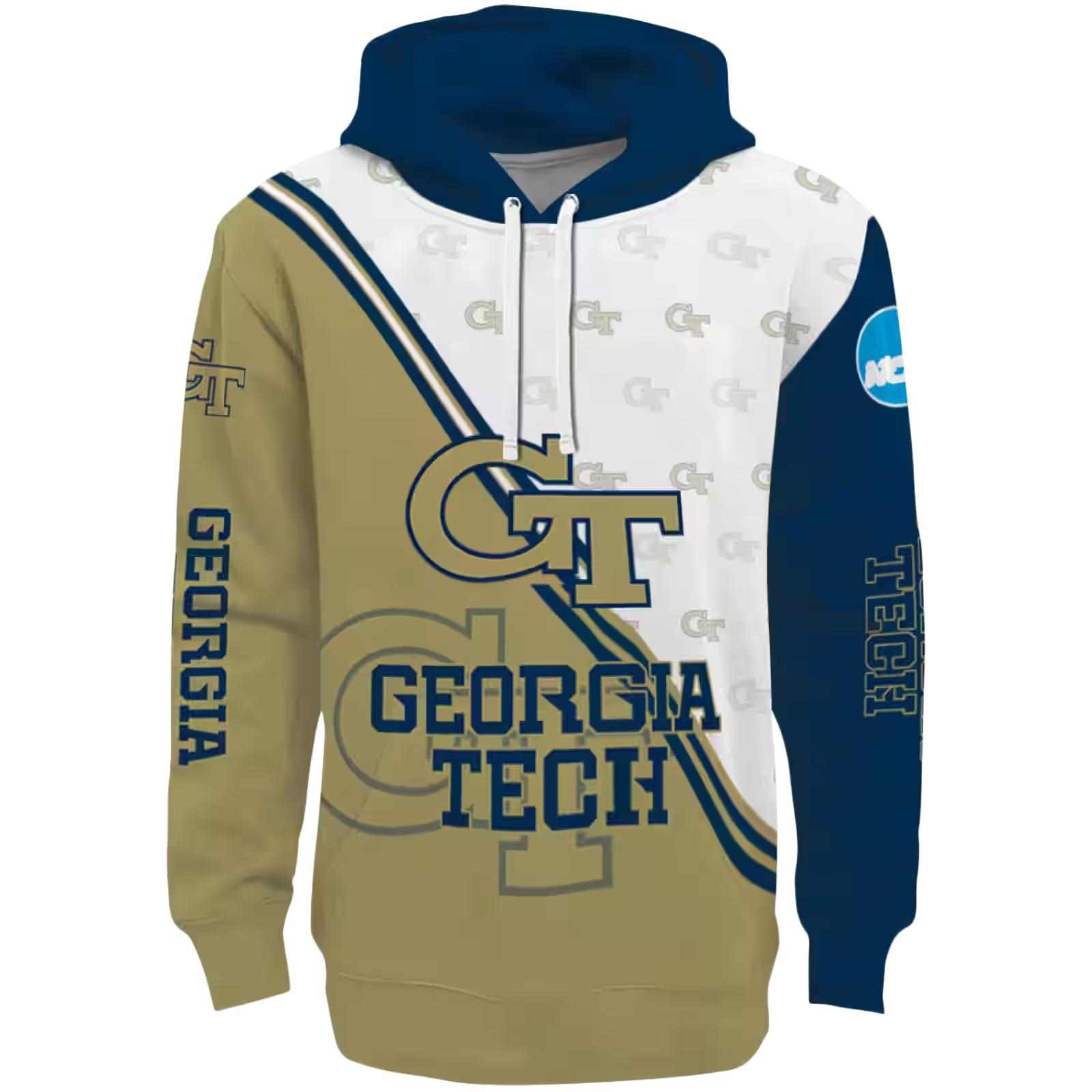 Georgia Tech Yellow Jackets Diagonal Stripe Gold White Hoodie