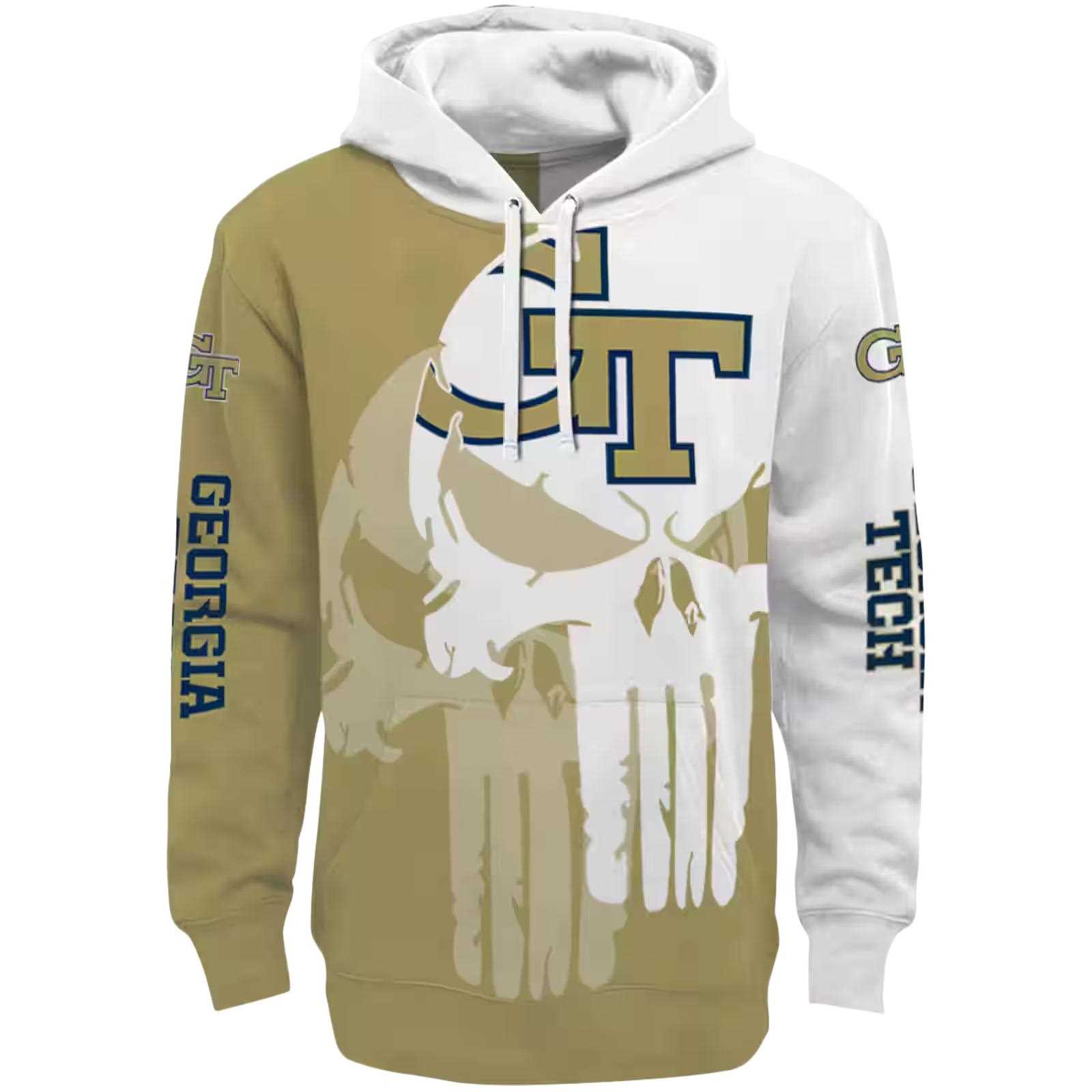 Georgia Tech Yellow Jackets Graphic Punisher Gold White Hoodie