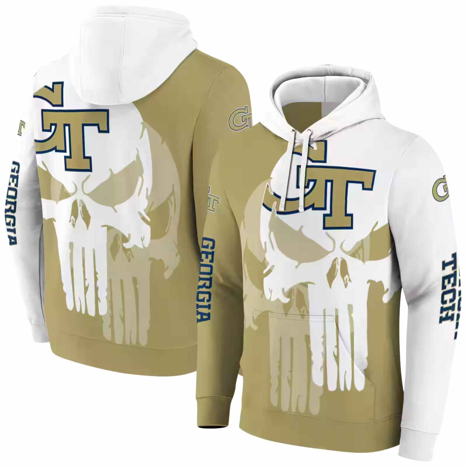 georgia tech yellow jackets graphic punisher gold white hoodie fashion forward