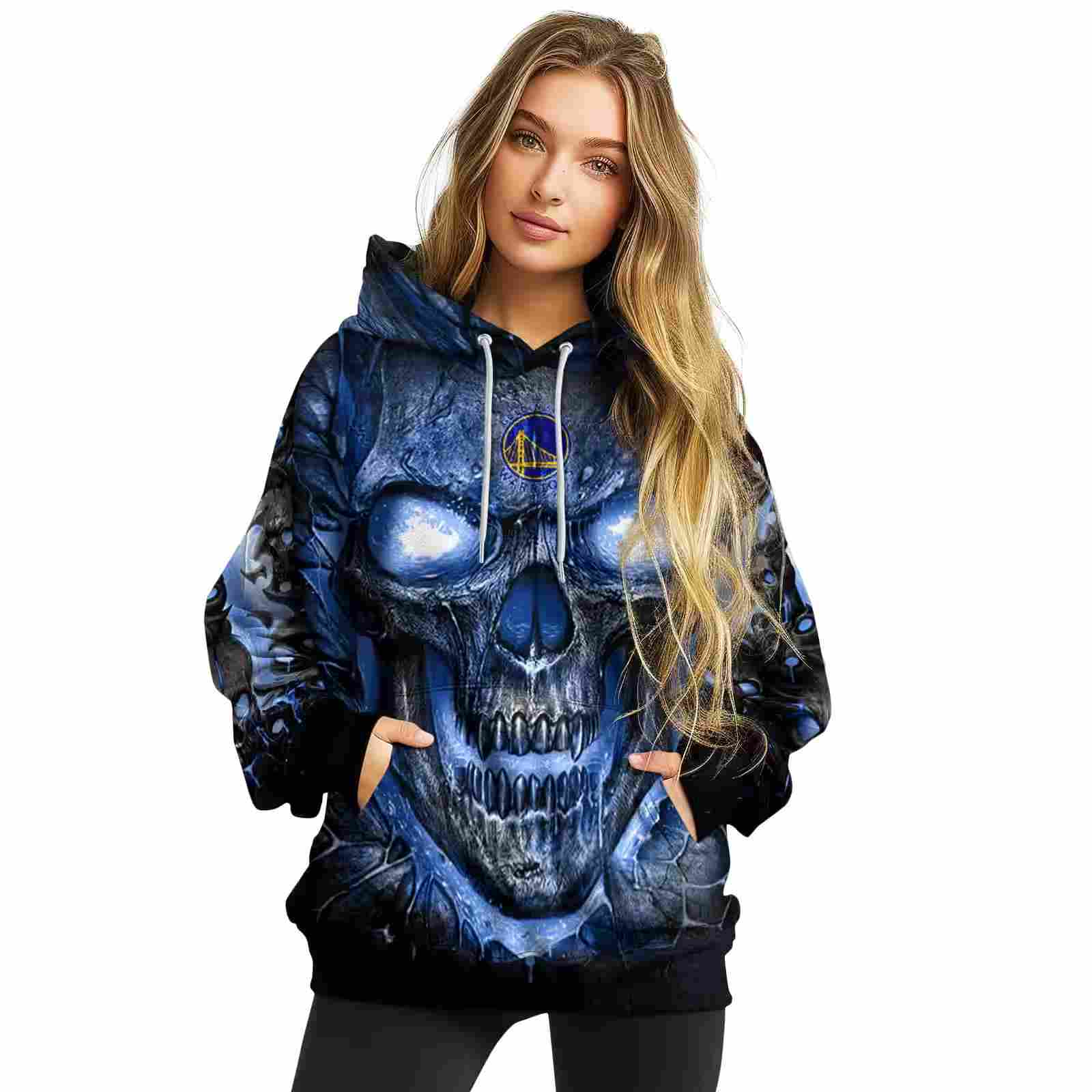 golden state warriors demonic skull blue black hoodie high quality