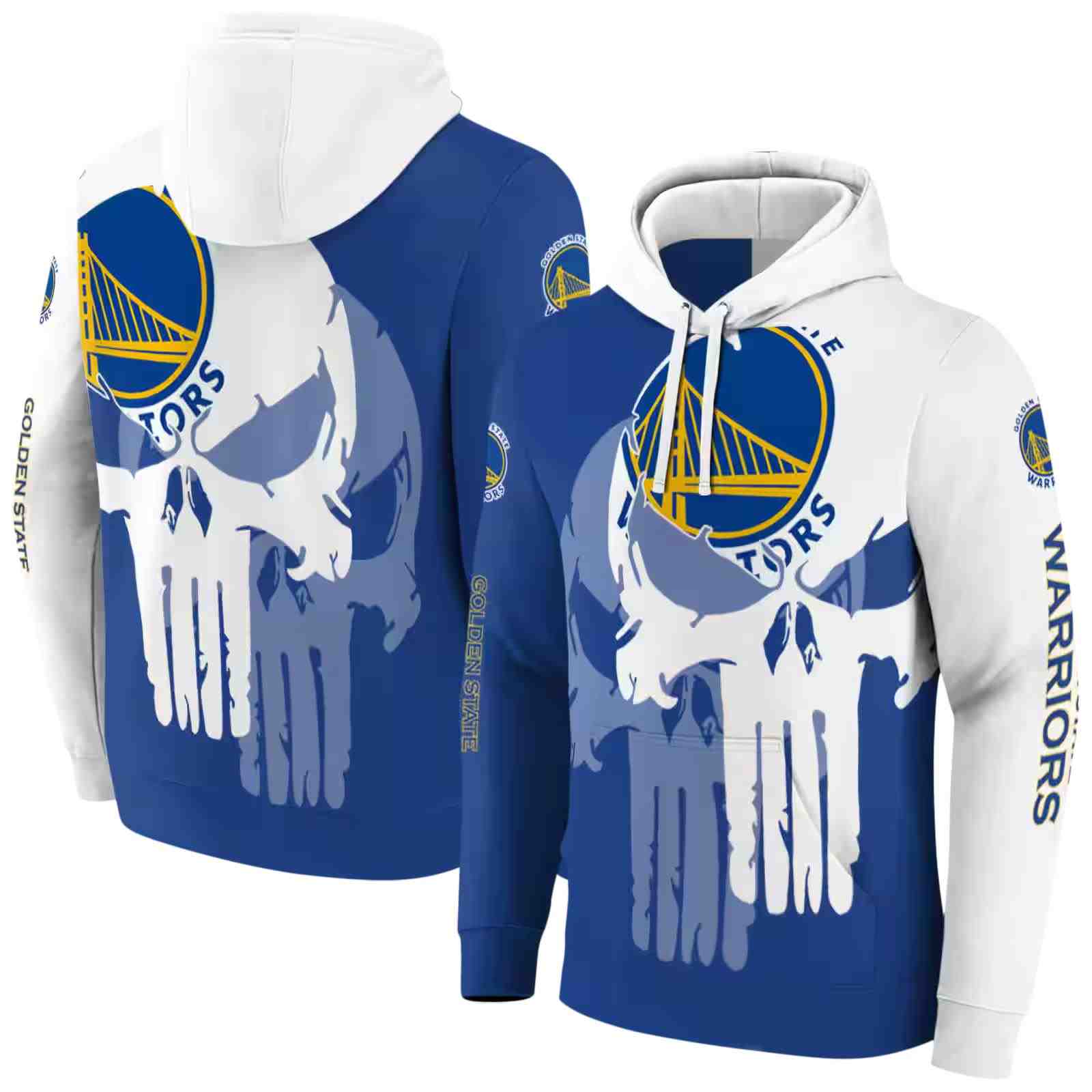 golden state warriors graphic punisher blue white hoodie fashion forward