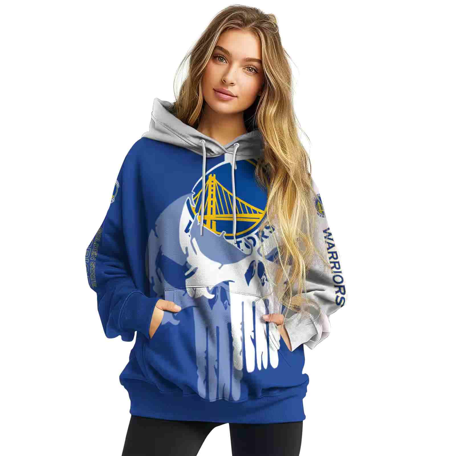 golden state warriors graphic punisher blue white hoodie high quality