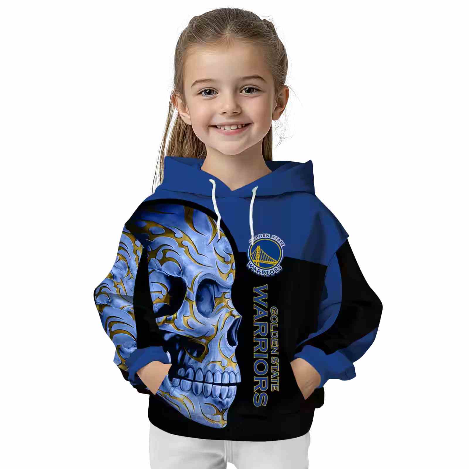 golden state warriors skull motif blue black hoodie top rated