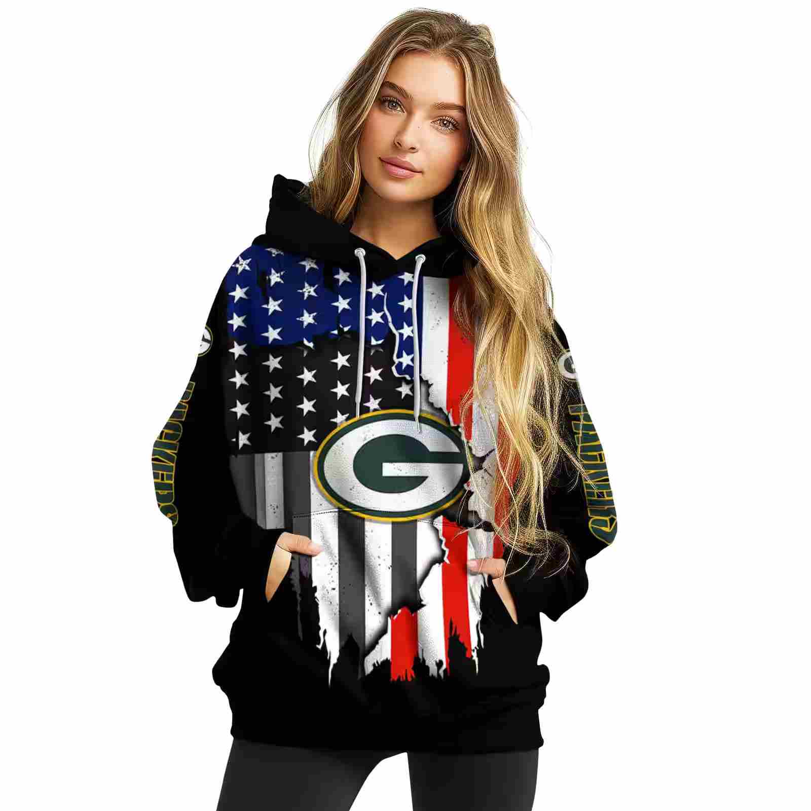 green bay packers american pride black hoodie high quality