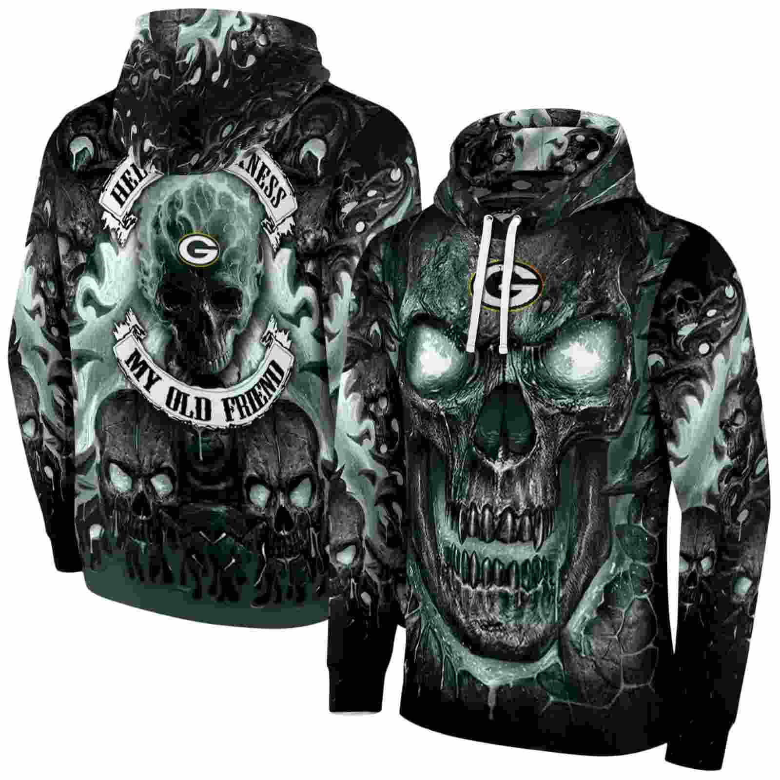 green bay packers demonic skull green black hoodie fashion forward