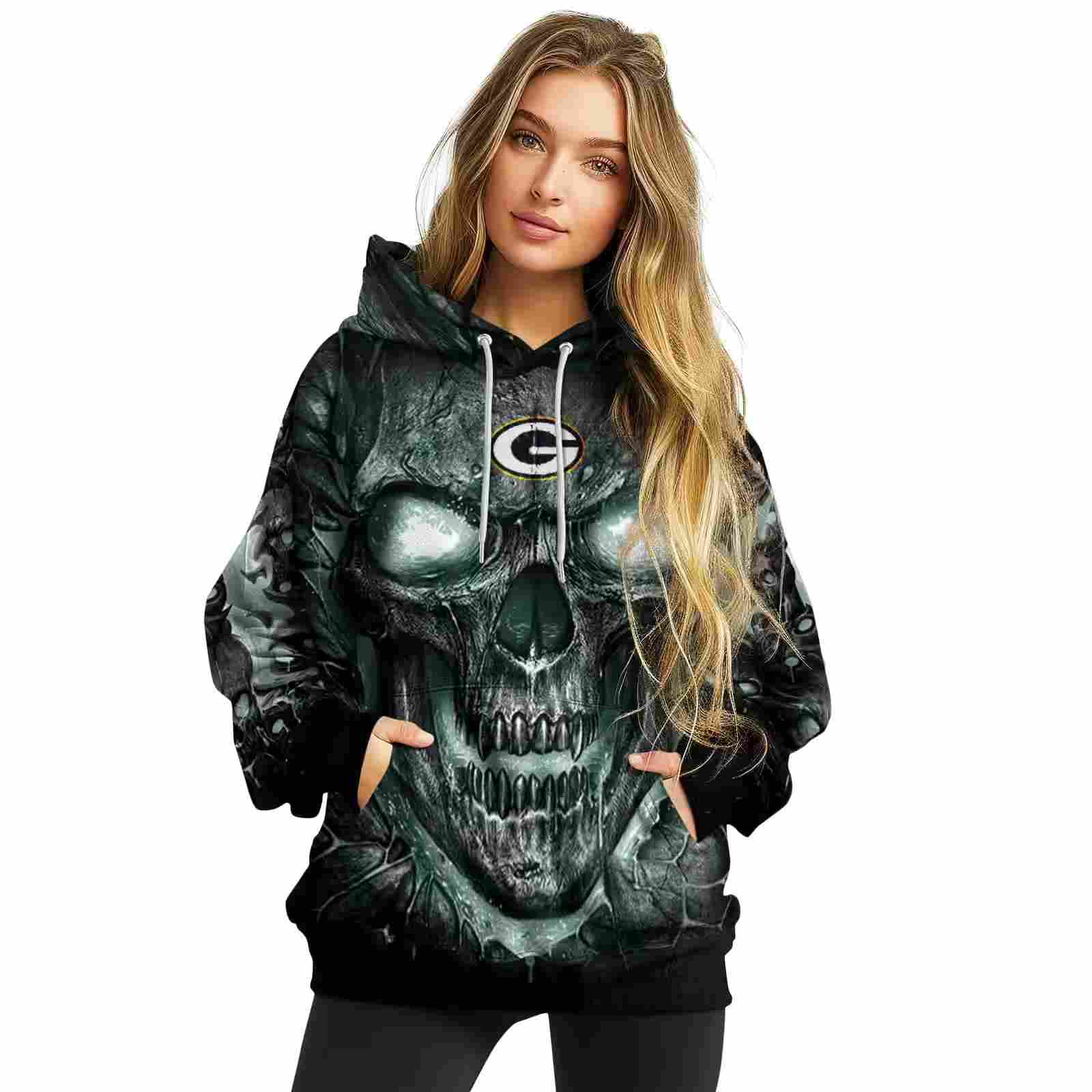 green bay packers demonic skull green black hoodie high quality