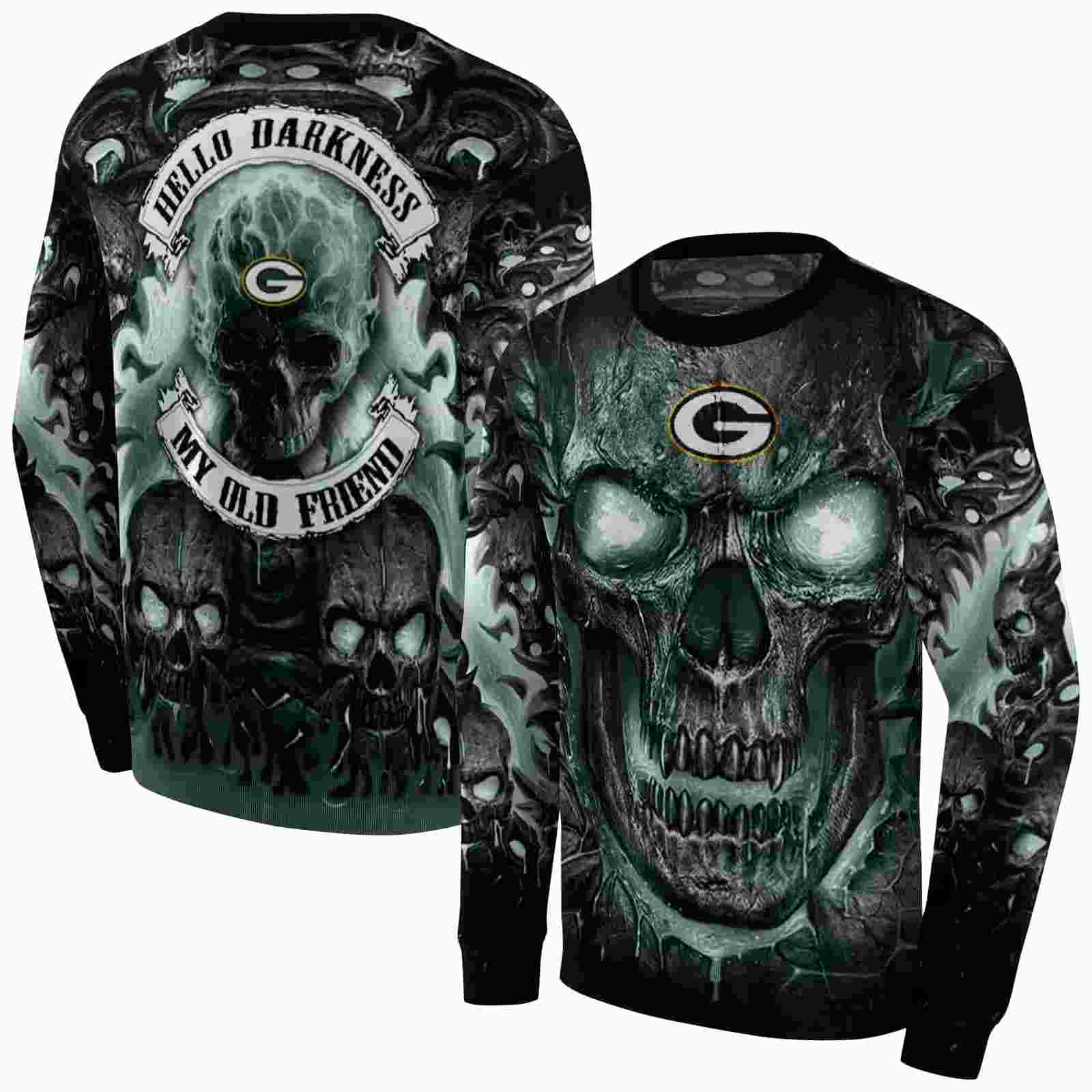 green bay packers demonic skull green black hoodie premium grade