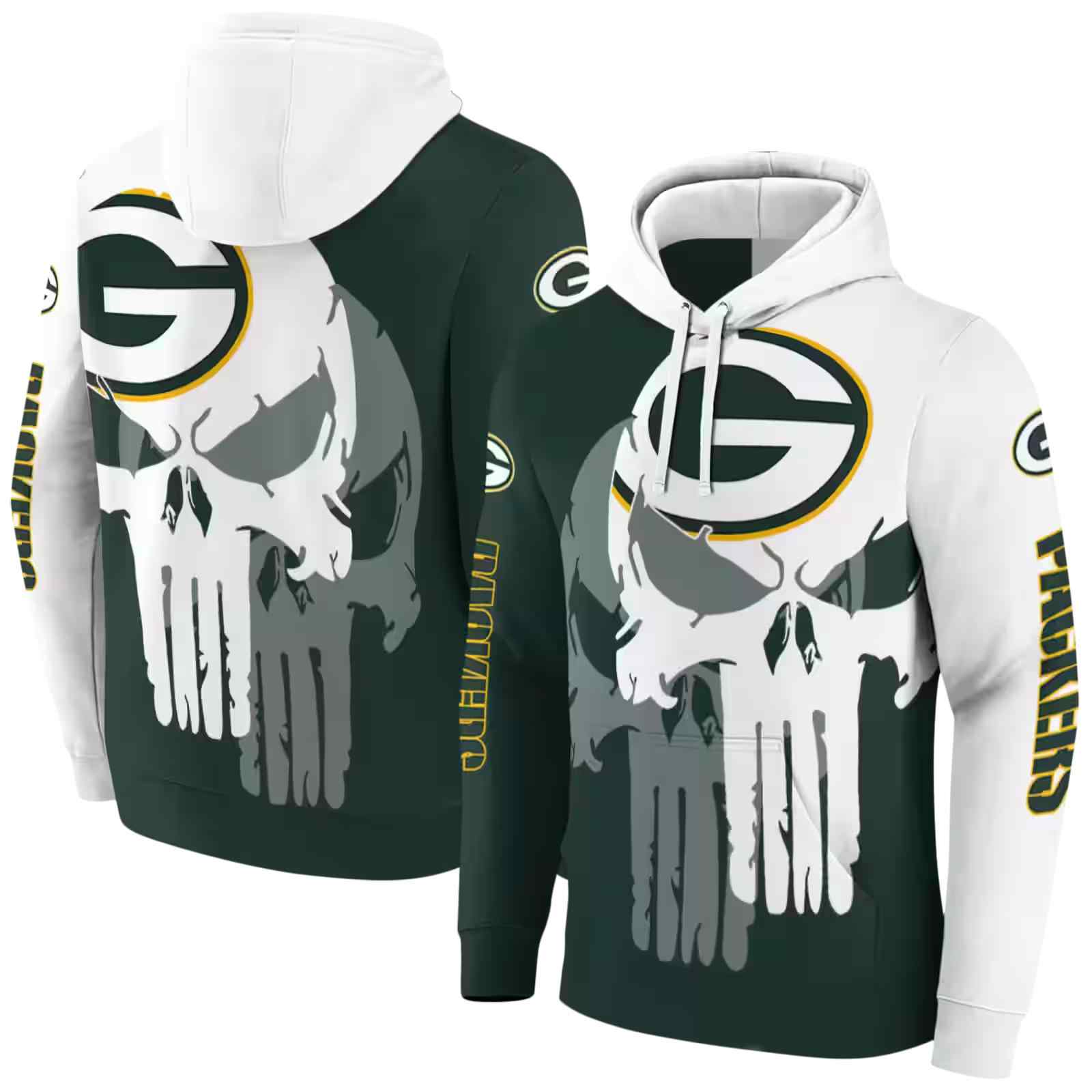 green bay packers graphic punisher green white hoodie fashion forward