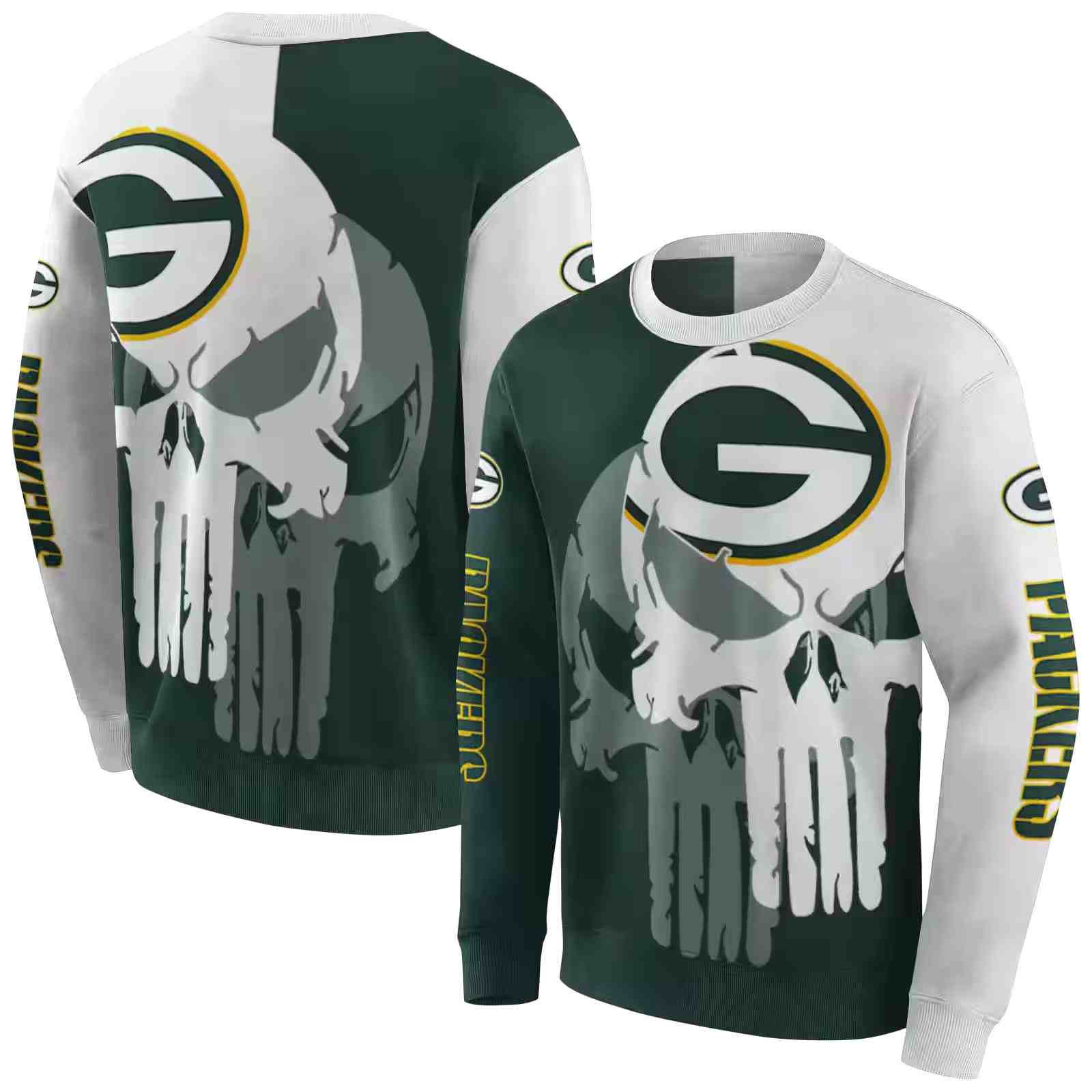 green bay packers graphic punisher green white hoodie premium grade