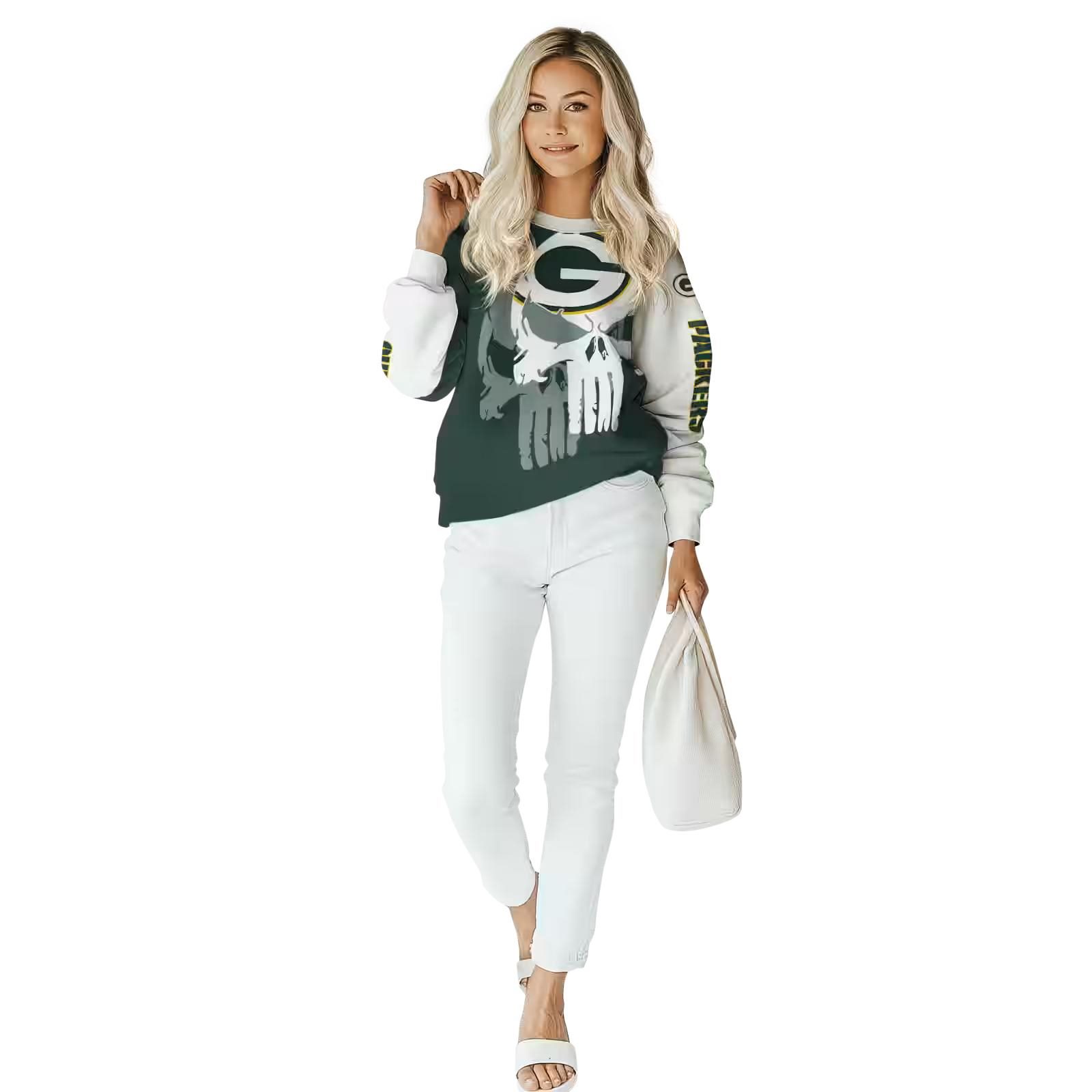 green bay packers graphic punisher green white hoodie trendy