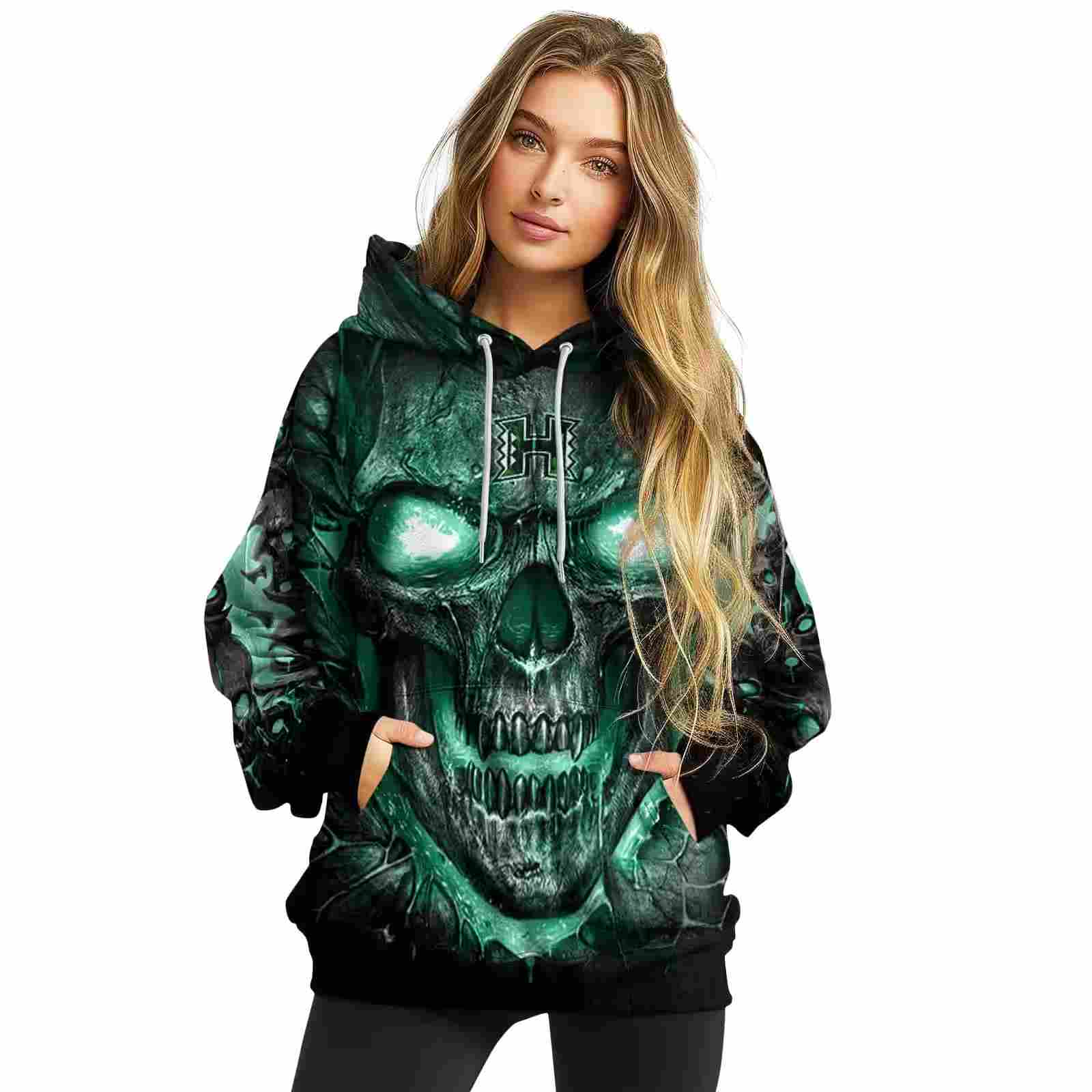 hawaii rainbow warriors demonic skull green black hoodie high quality