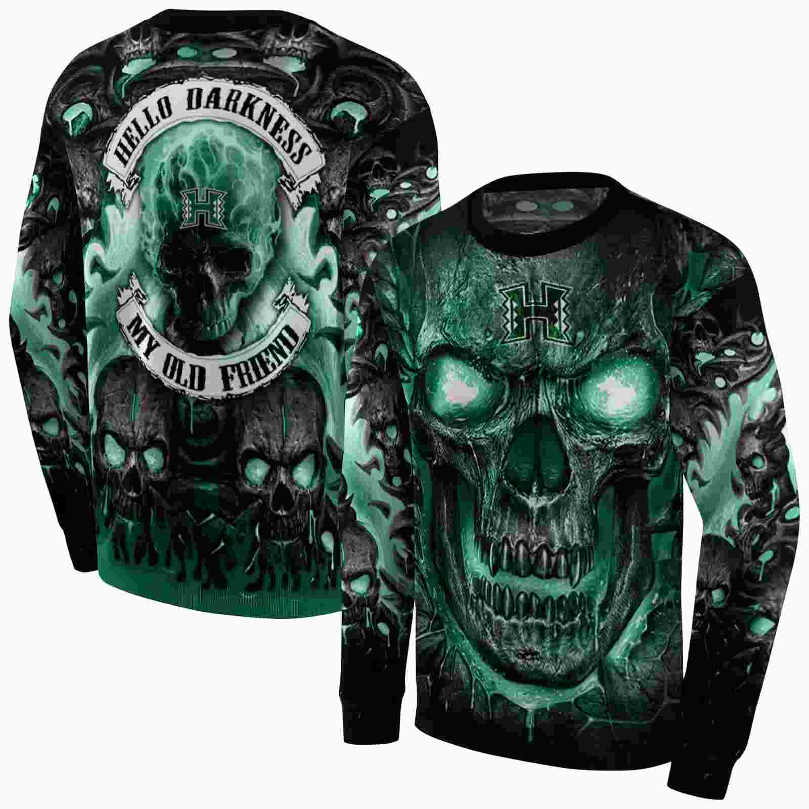 hawaii rainbow warriors demonic skull green black hoodie premium grade